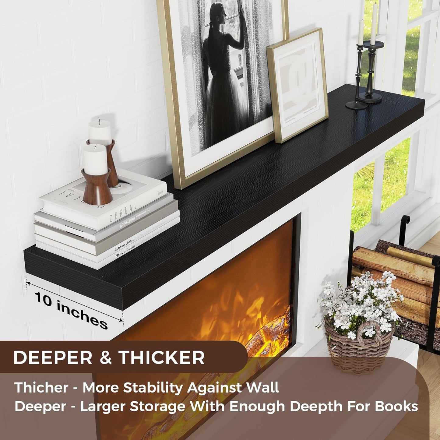 ShelfLoft 9"D x 1.5”H Black Floating Shelves for Wall Storage