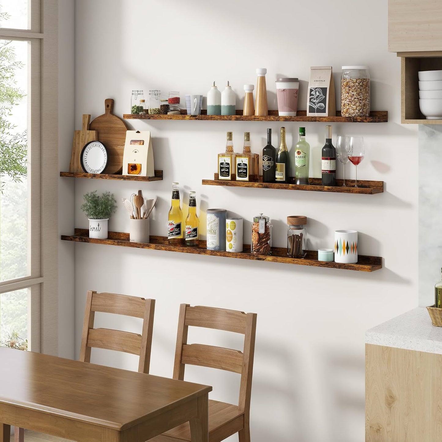 ShelfLoft 56" Wide x 4.7" Deep Picture Ledge Floating Shelves, Brown-2 Pack