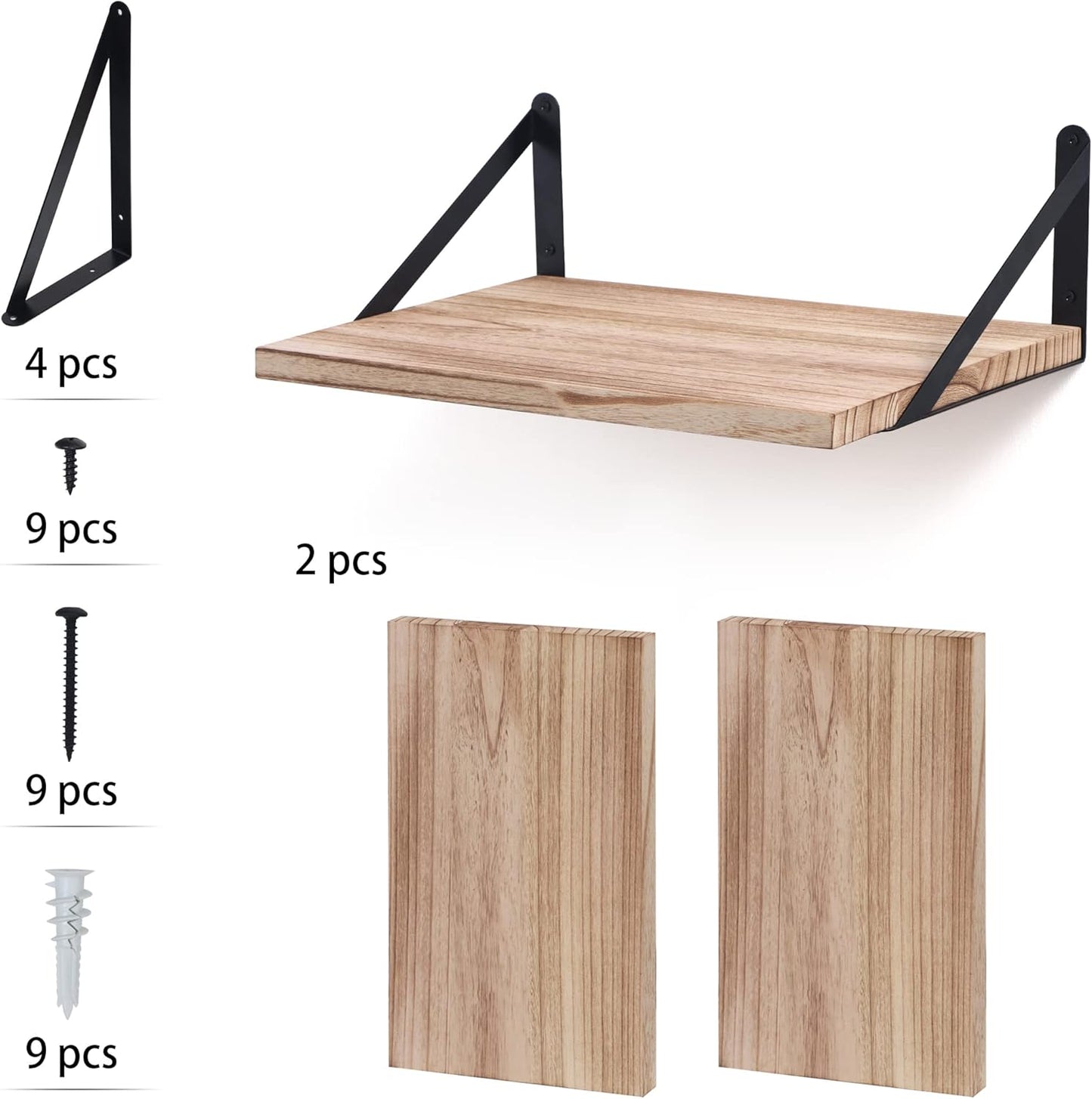 ShelfLoft 17" Wide x 12" Deep Floating Shelves with Iron Brackets,Carbonized Black-2 Pack