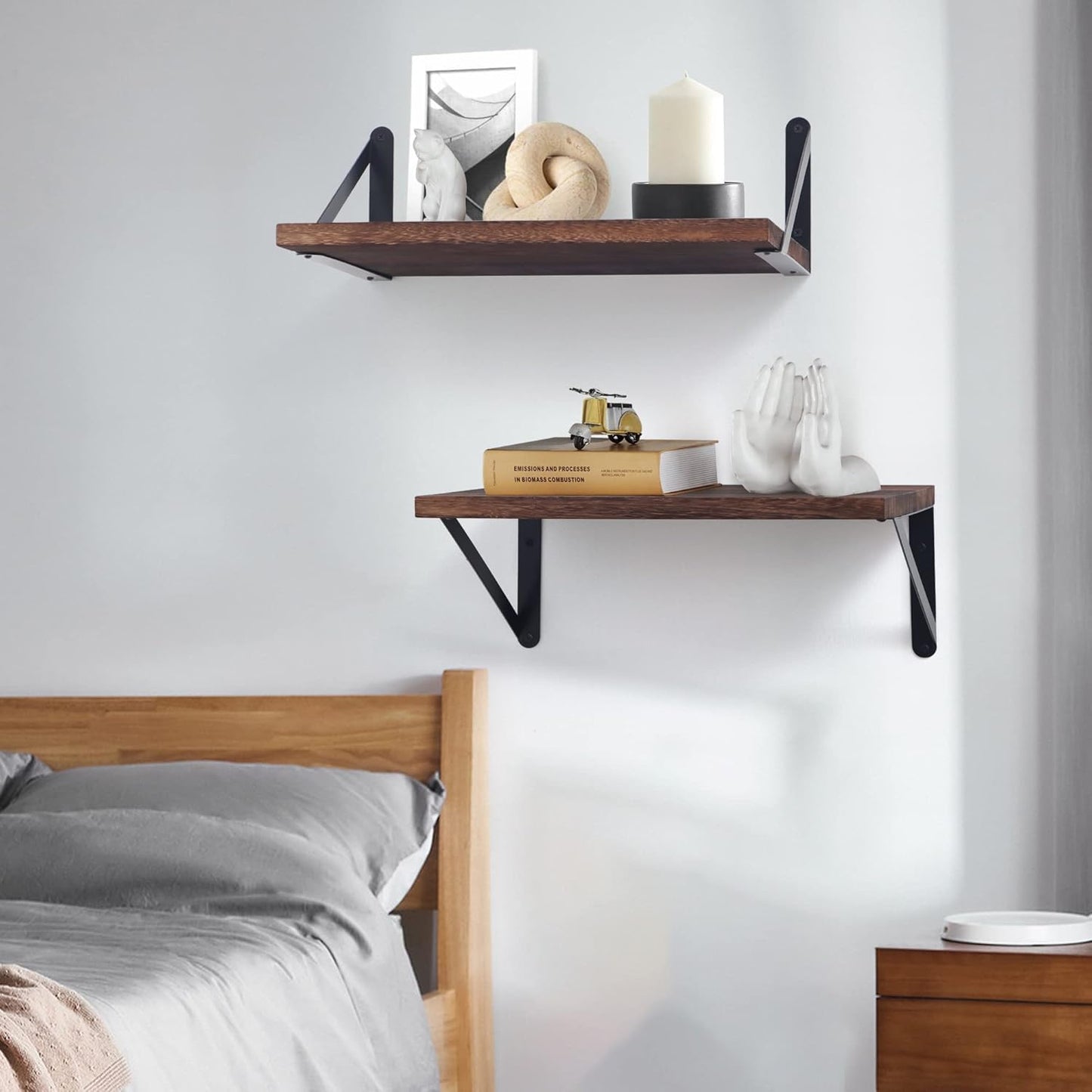 ShelfLoft 17" Wide x 12" Deep Floating Shelves with Iron Brackets,Dark Brown-2 Pack