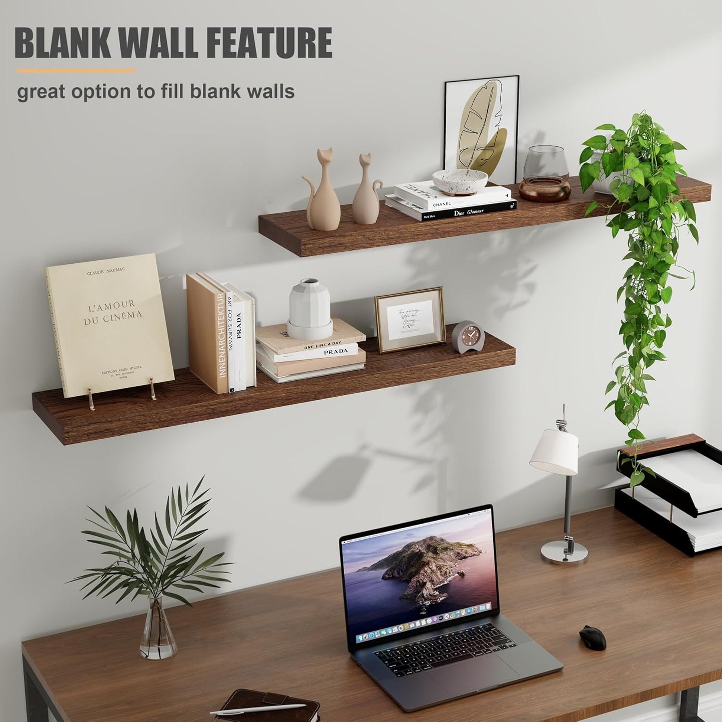 ShelfLoft 36" Wide x 8" Deep 77lbs Solid Oak Wood Floating Shelves Wall Mounted Display Shelf,Dark Oak Finish-2 Pack