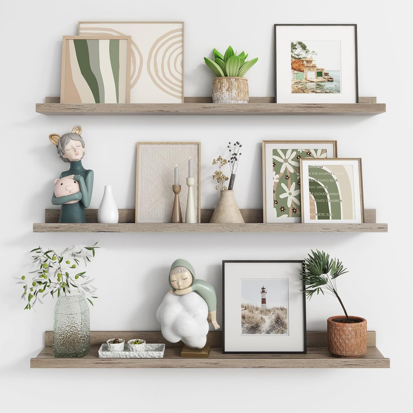 ShelfLoft 36"W x 4.2"D Grey Picture Ledge Shelf Floating Shelves with Lip Set of 3