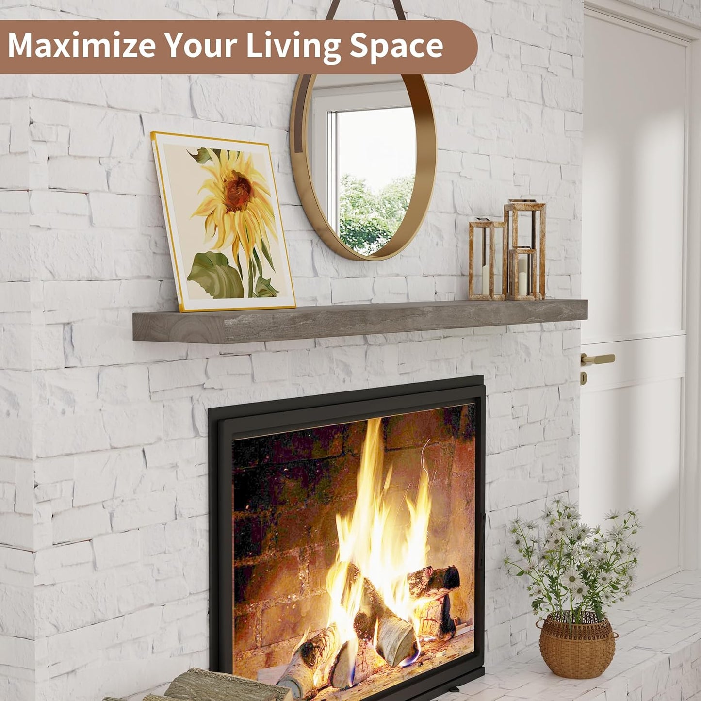 ShelfLoft 8"D x 1.5"H Rustic Grey Solid Elm Wood Wall Shelves for Storage