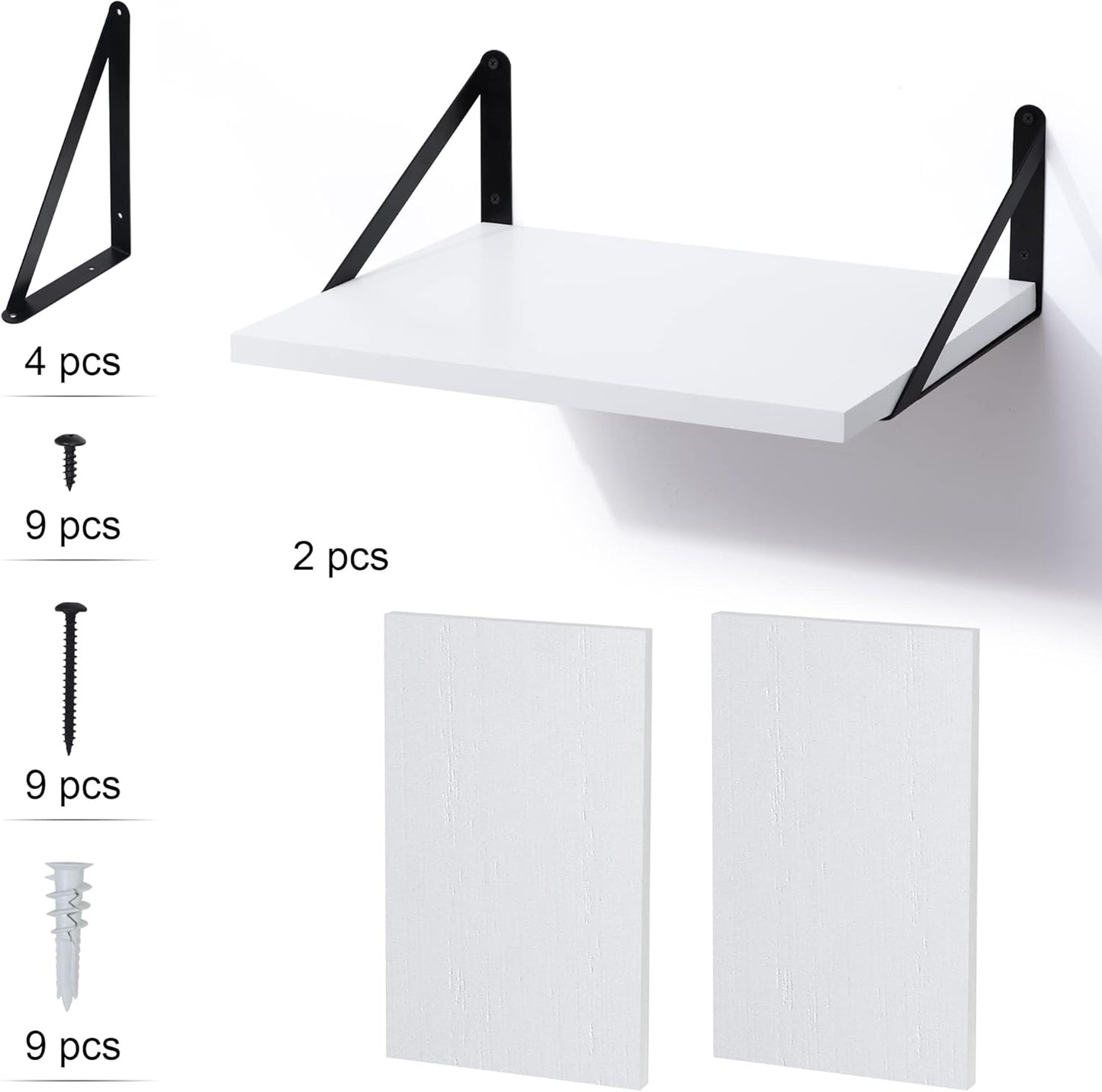 ShelfLoft 17" Wide x 12" Deep Floating Shelves with Iron Brackets,Modern White-2 Pack
