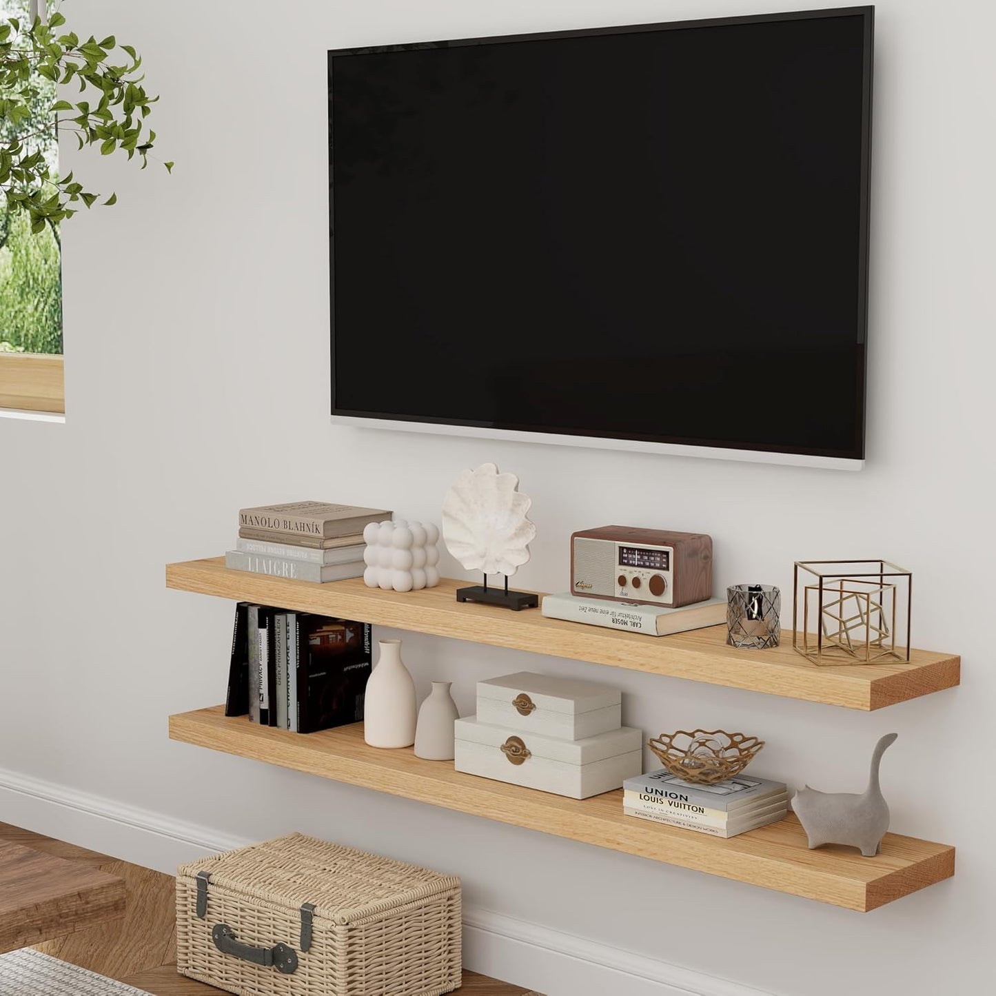 ShelfLoft 48" Wide x 8" Deep 88lbs Solid Oak Wood Floating Shelves Wall Mounted Display Shelf,Natural Oak Finish-1 Pack