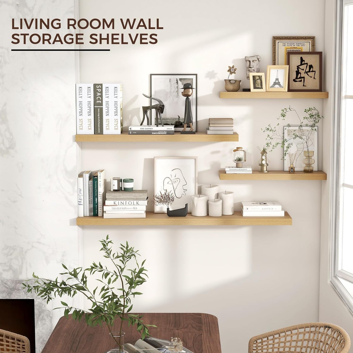 ShelfLoft 36"W x 8"D Oak Floating Shelves for Wall Storage,2 Pack