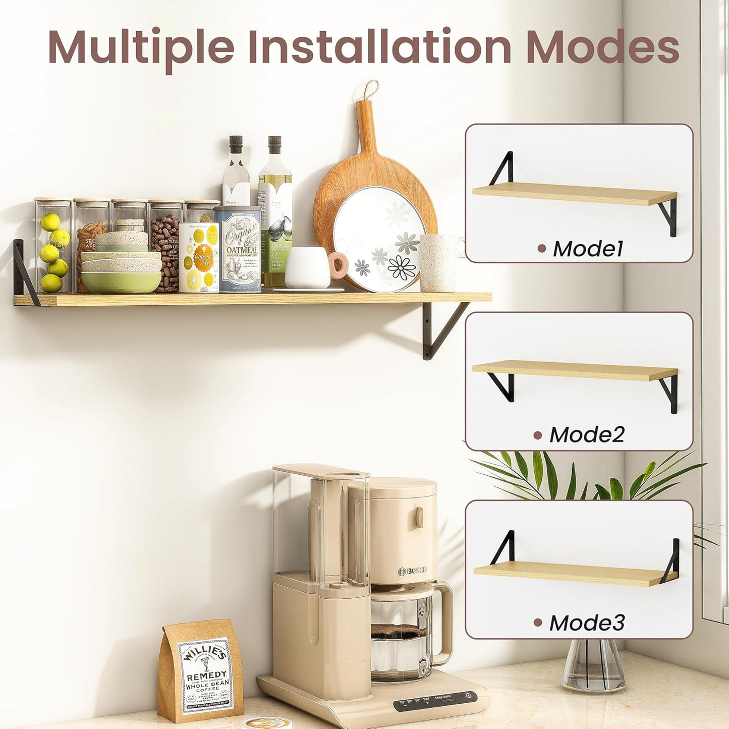 ShelfLoft 36" Wide x 8" Deep Floating Shelves with Brackets, Oak-2 Pack