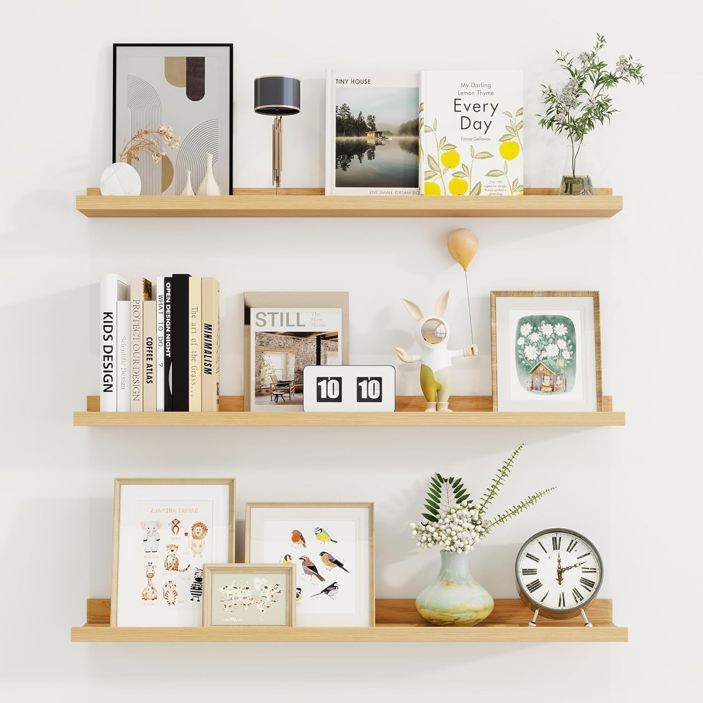 ShelfLoft 36"W x 4.2"D Oak Picture Ledge Shelf Floating Shelves with Lip Set of 3