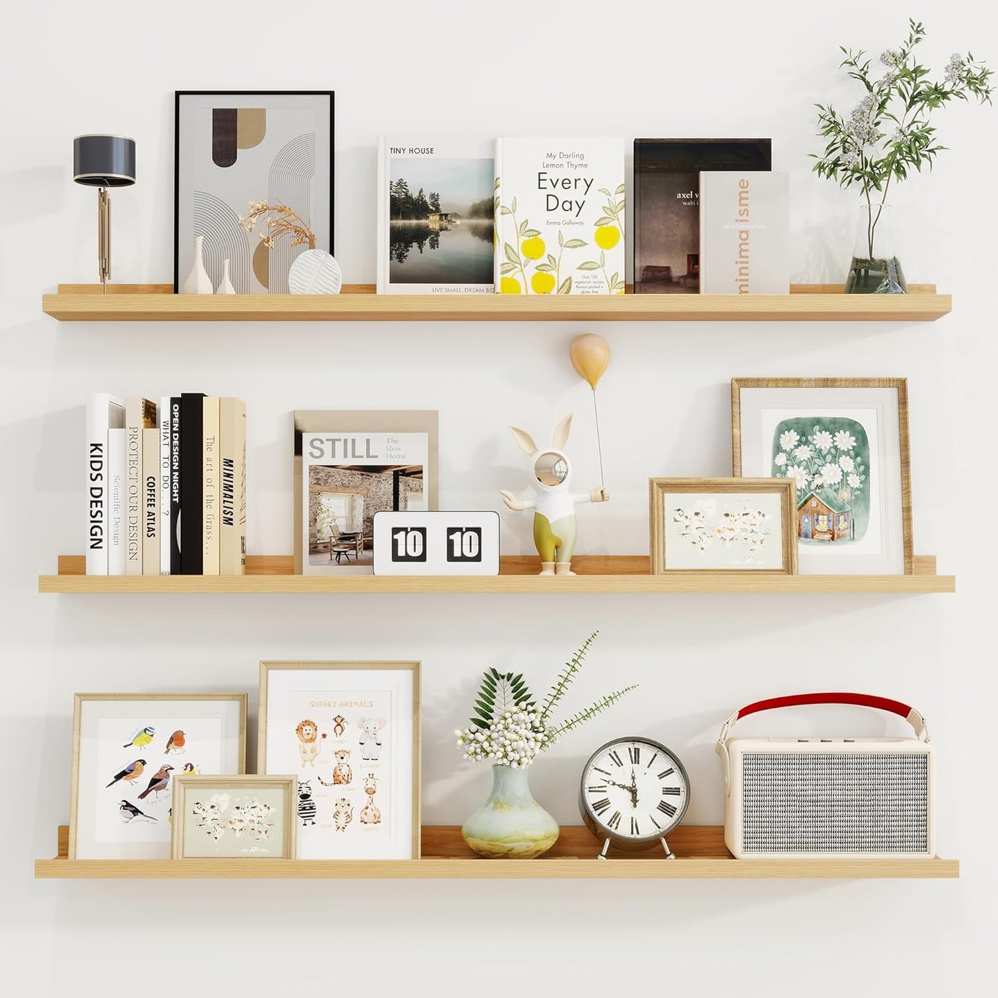 ShelfLoft 48"W x 4.2"D Oak Picture Ledge Shelf Floating Shelves with Lip Set of 3