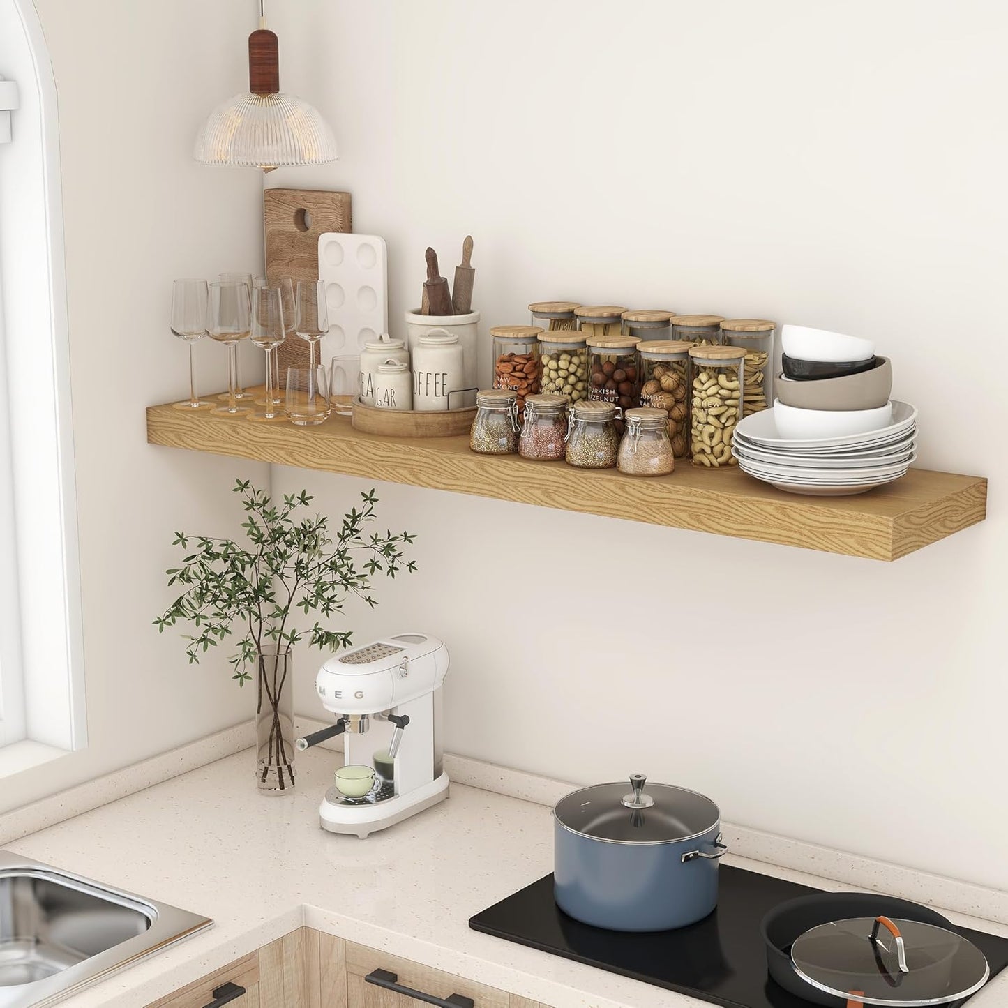 ShelfLoft 55"W x 11.6"D Oak Floating Shelves Long Wall Display,1 Pack