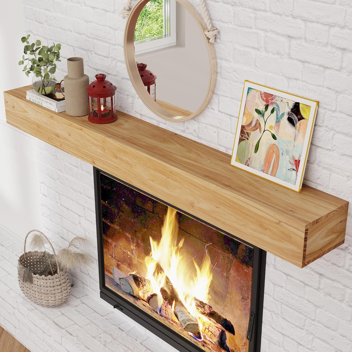 ShelfLoft 8 Inch Deep Fireplace Mantel Elm Wood Floating Shelves