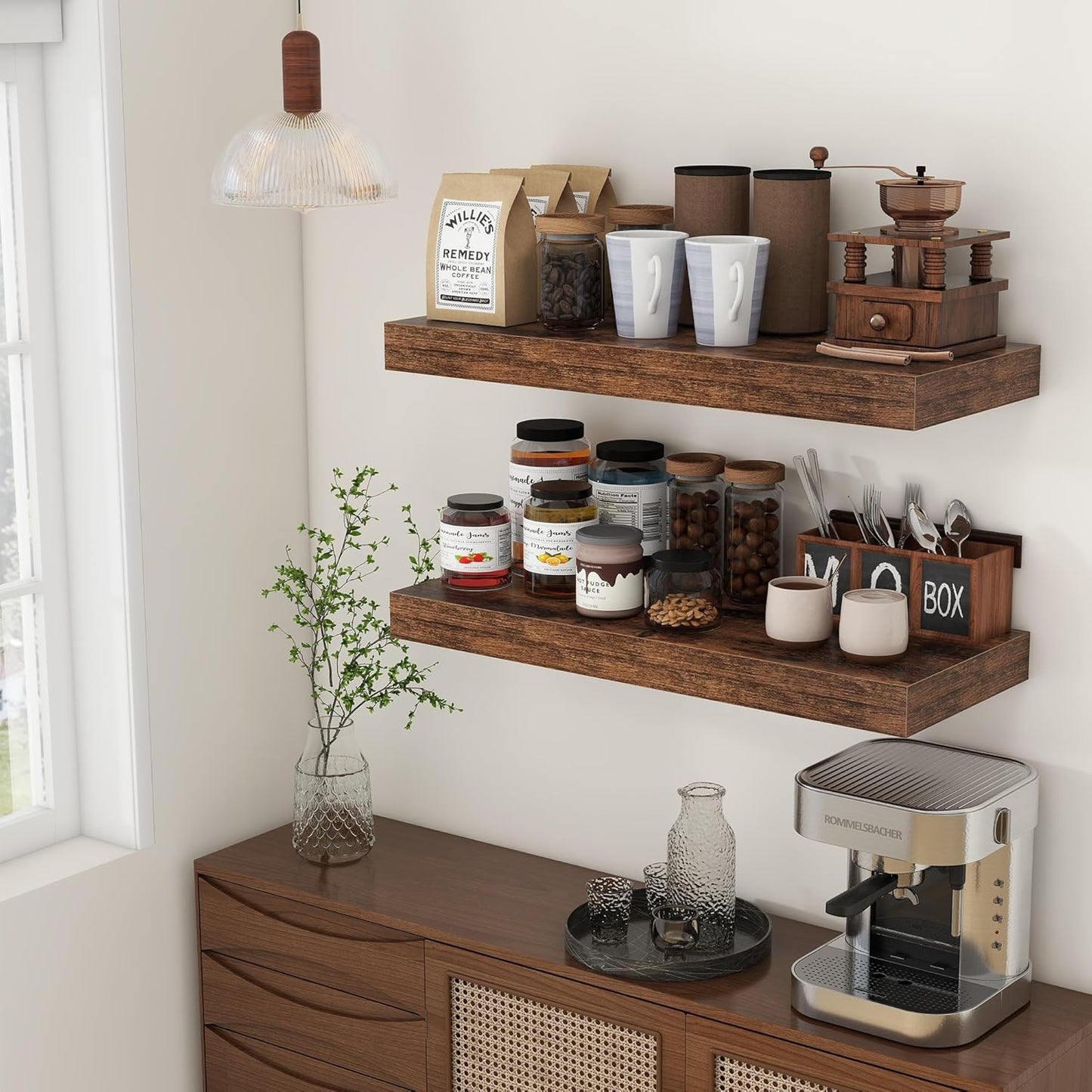 ShelfLoft 30"W x 11.6"D Rustic Brown Floating Shelves for Wall Storage, 2 Pack