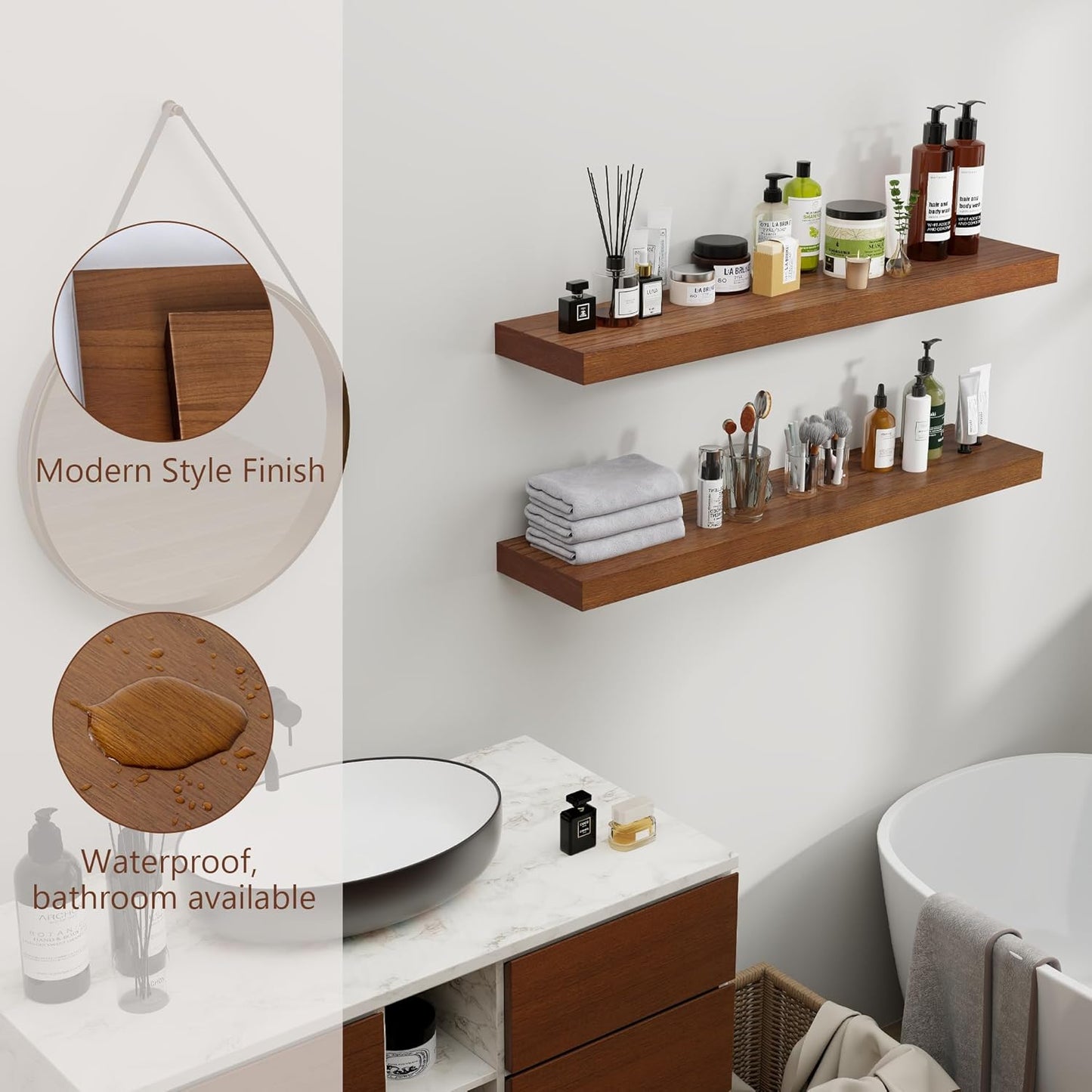 ShelfLoft 36"W x 6.7"D Paulownia Wood Wall Display Decor Floating Shelves,Walnut-2 Pack