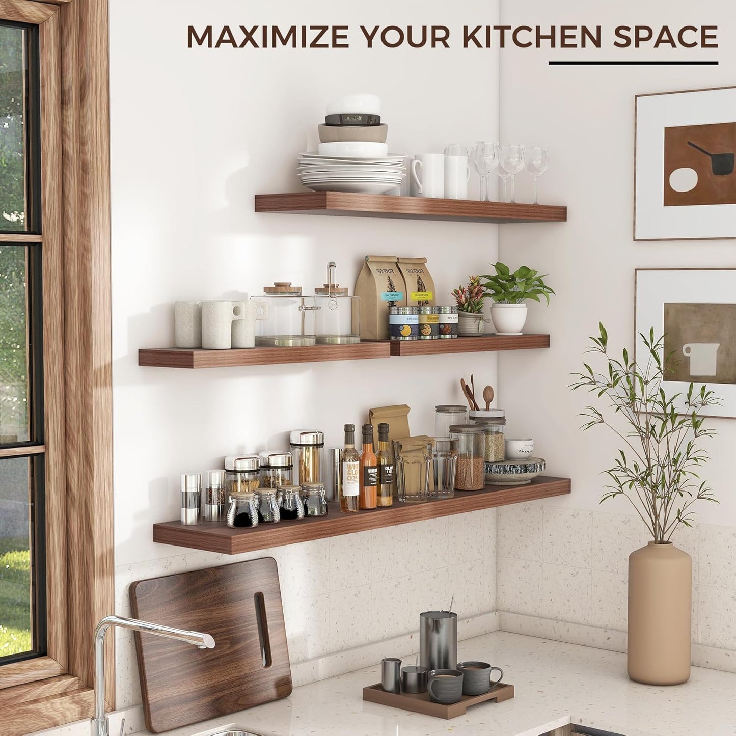 ShelfLoft 9"D x 1.5”H Walnut Floating Shelves for Wall Storage