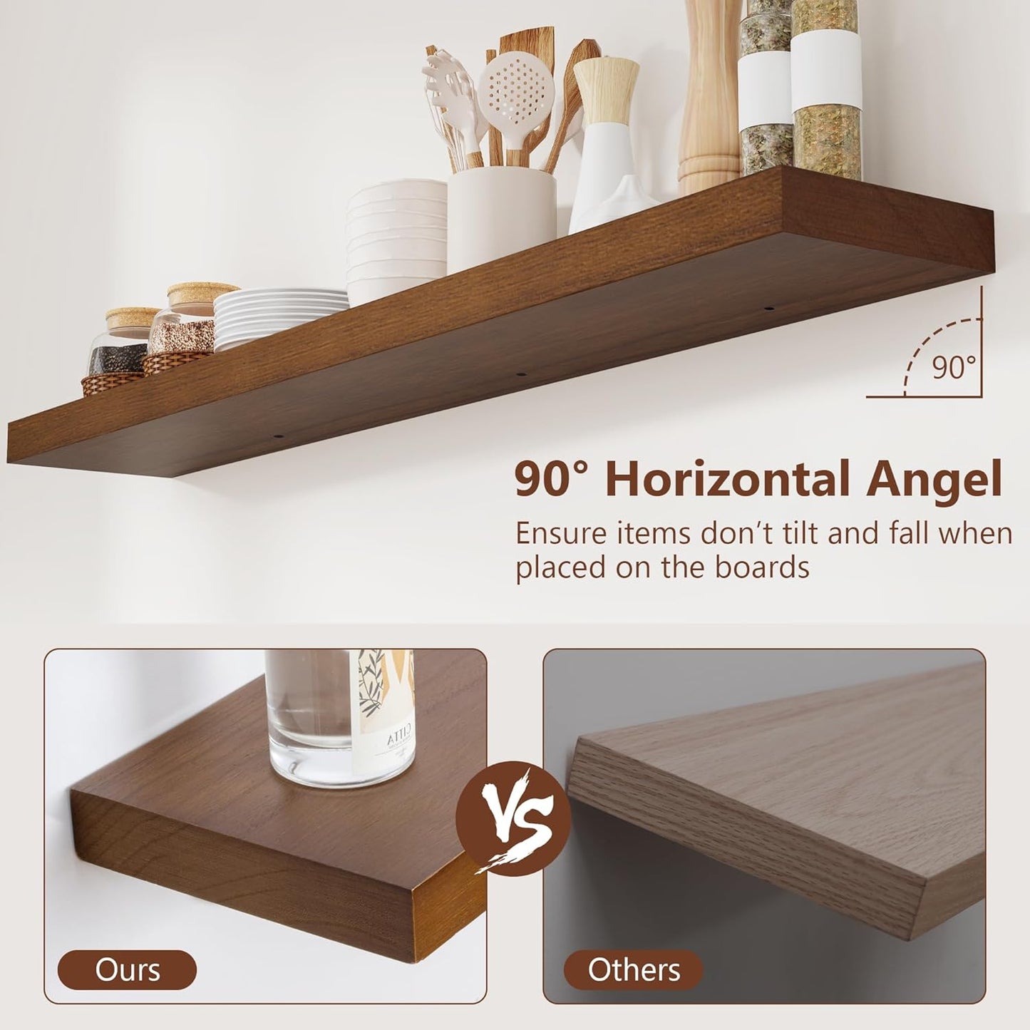 ShelfLoft 48"W x 6.7"D Paulownia Wood Wall Display Decor Floating Shelves,Walnut-2 Pack