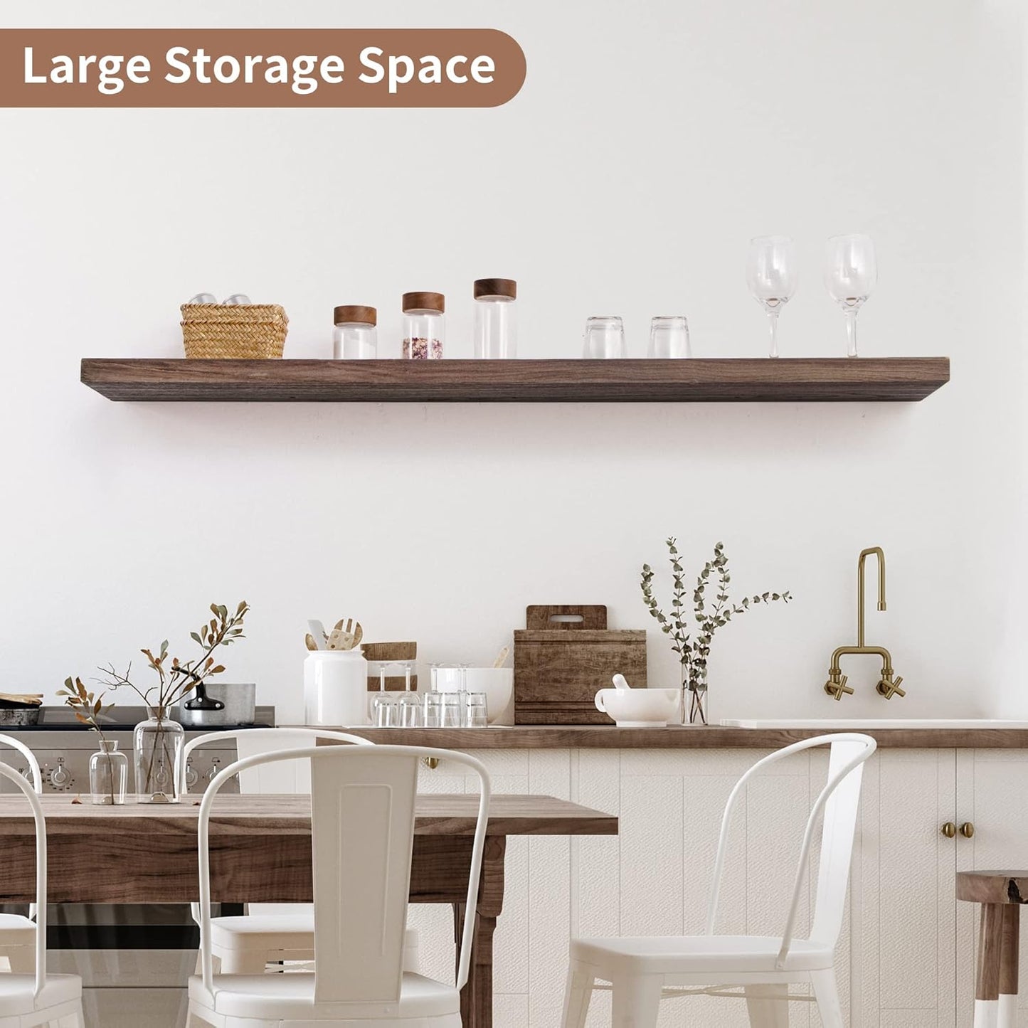 ShelfLoft 48"W x 8"D Rustic Solid Elm Wood Wall Shelves for Storage, Walnut-1 Pack