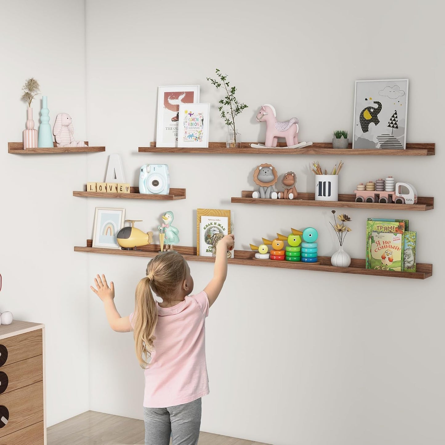 ShelfLoft 72" Wide x 4.7" Deep Picture Ledge Floating Shelves, Walnut-2 Pack