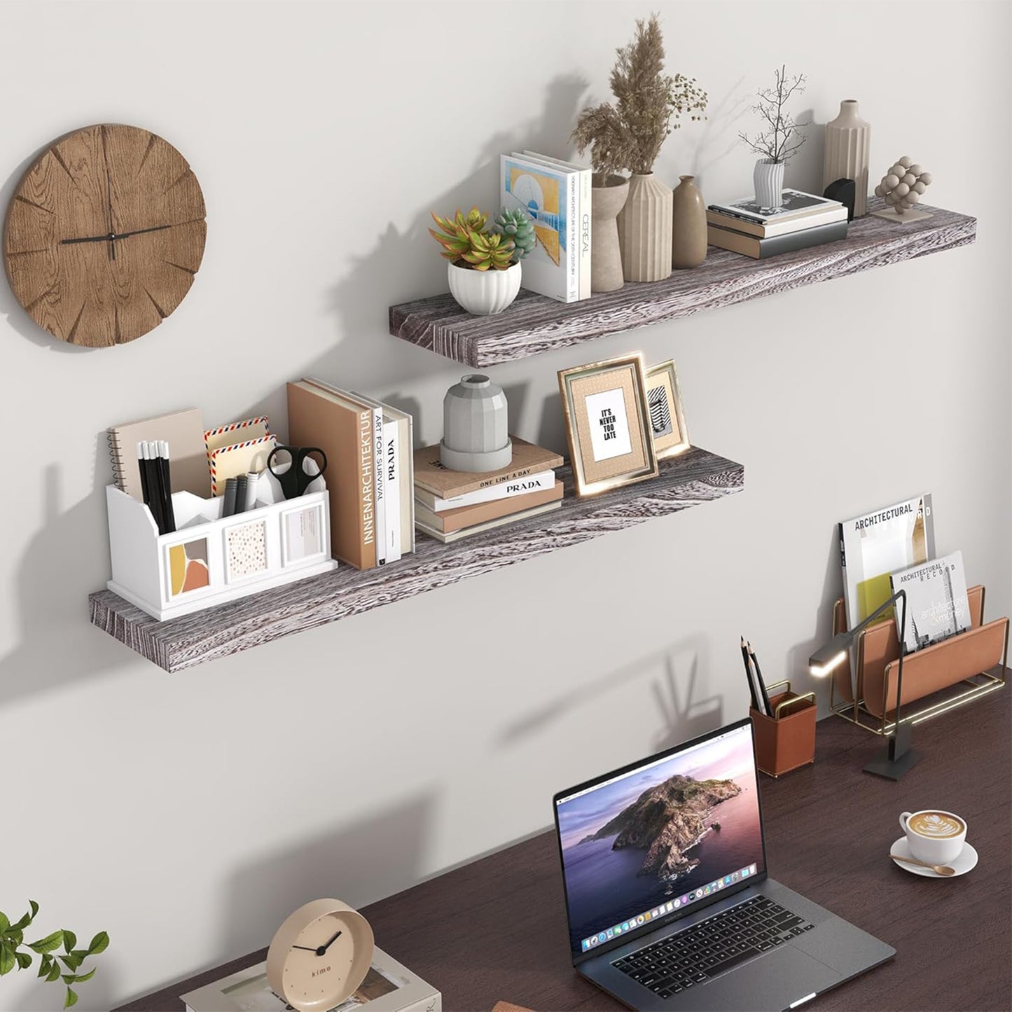 ShelfLoft 6.8 Inch Deep Natural Paulownia Wood Floating Shelves