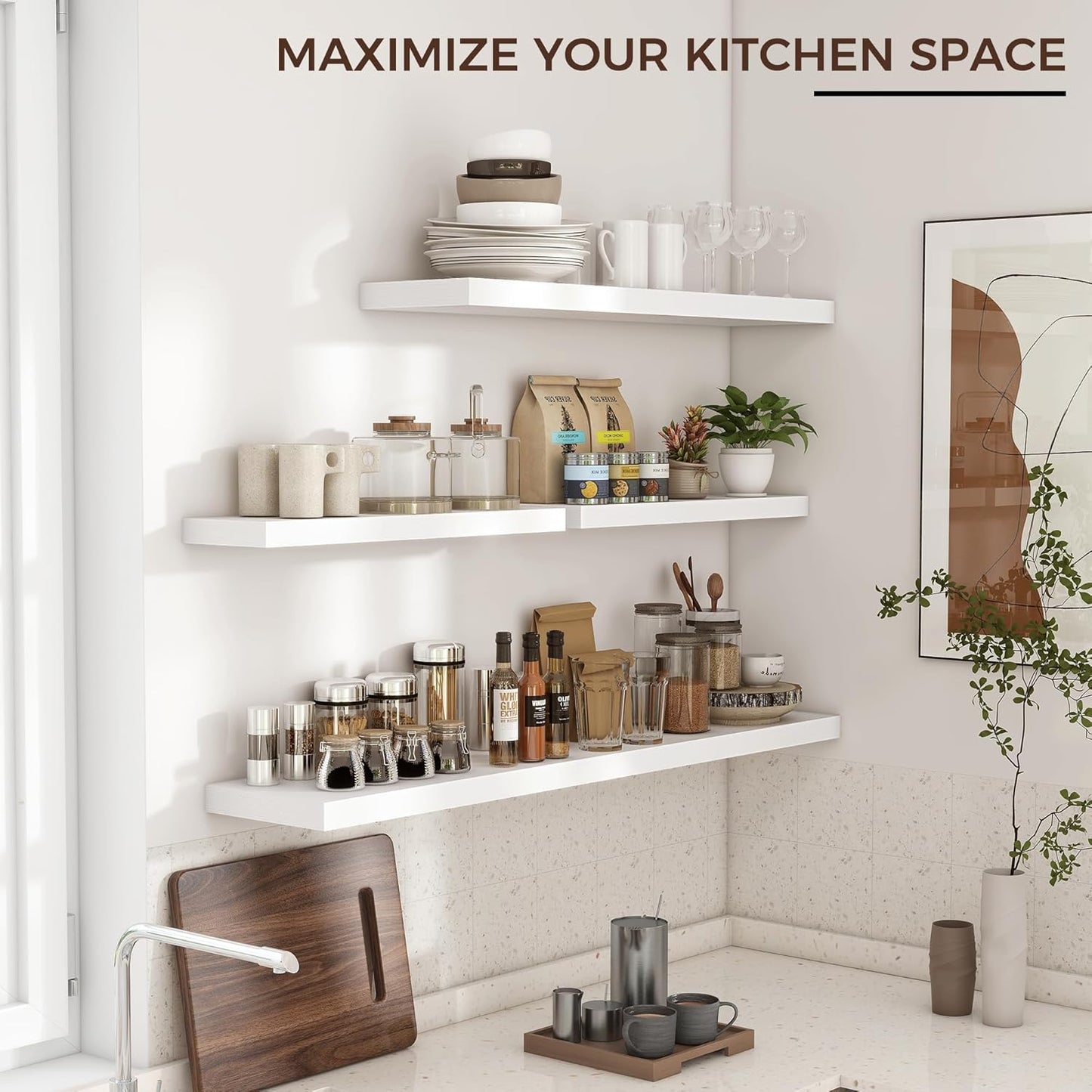 ShelfLoft 24"W x 6.7"D White Floating Shelves for Wall Storage,2 Pack