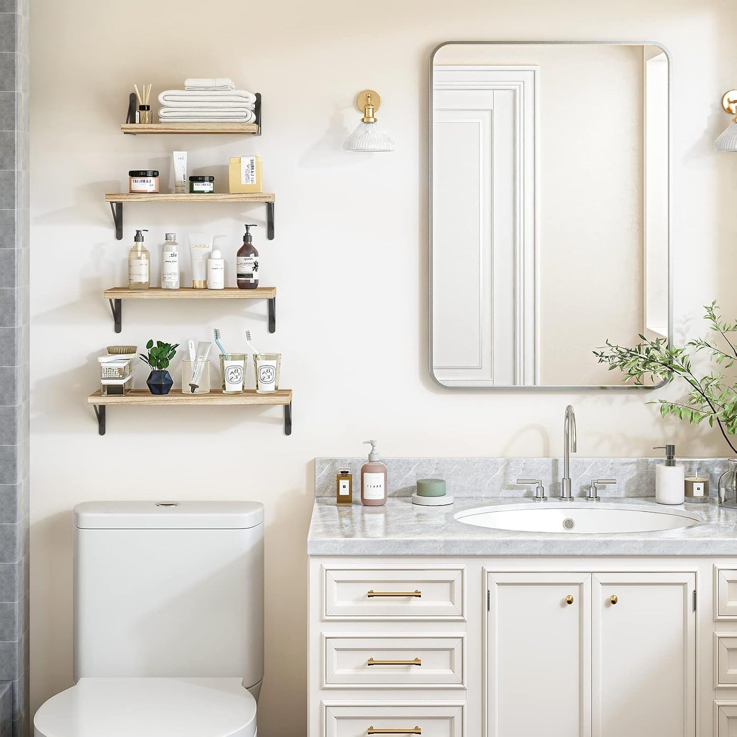 ShelfLoft 24" Wide x 8" Deep Floating Shelves with Brackets, White-2 Pack