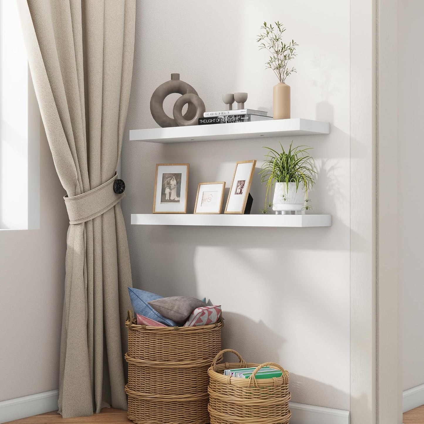 ShelfLoft 30"W x 6.7"D Paulownia Wood Wall Display Decor Floating Shelves,White-2 Pack