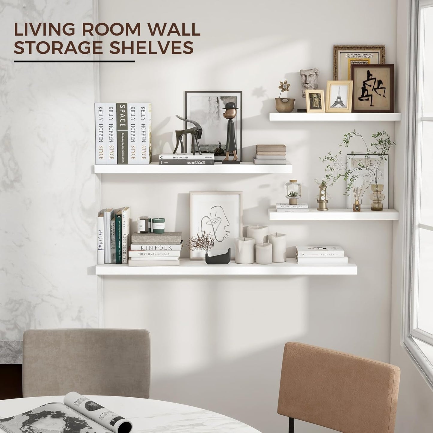 ShelfLoft 36"W x 8"D White Floating Shelves for Wall Storage,2 Pack