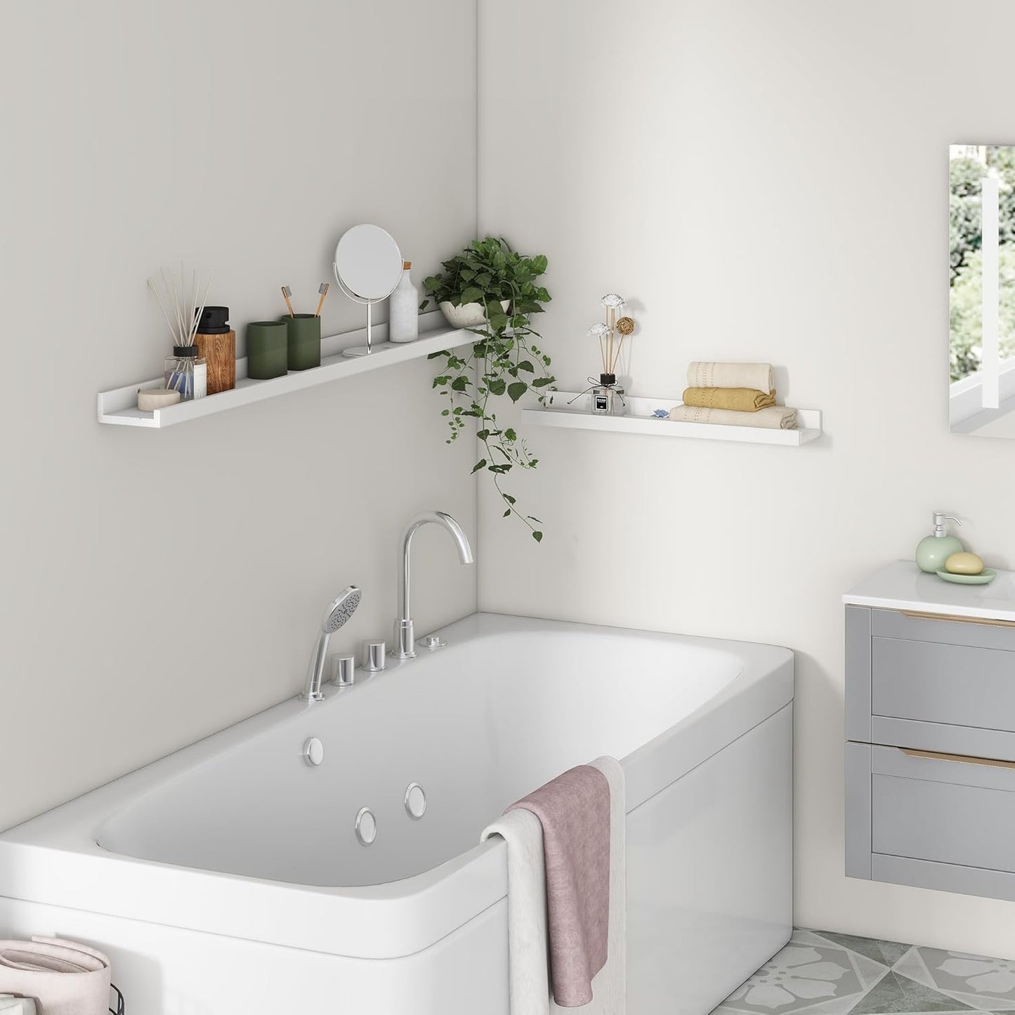 ShelfLoft 36"W x 5"D White Pine Wood Picture Ledge Shelf Nursery Bookshelf for Kids' Room, 2 Pack