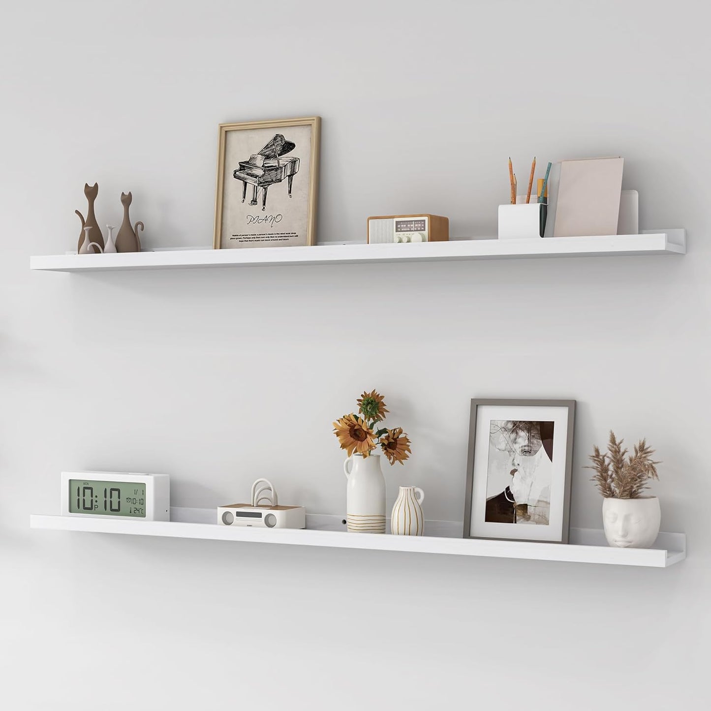 ShelfLoft 4.7 Inch Deep Picture Ledge Shelf Elm Wood Floating Shelves for Wall, Set of 2