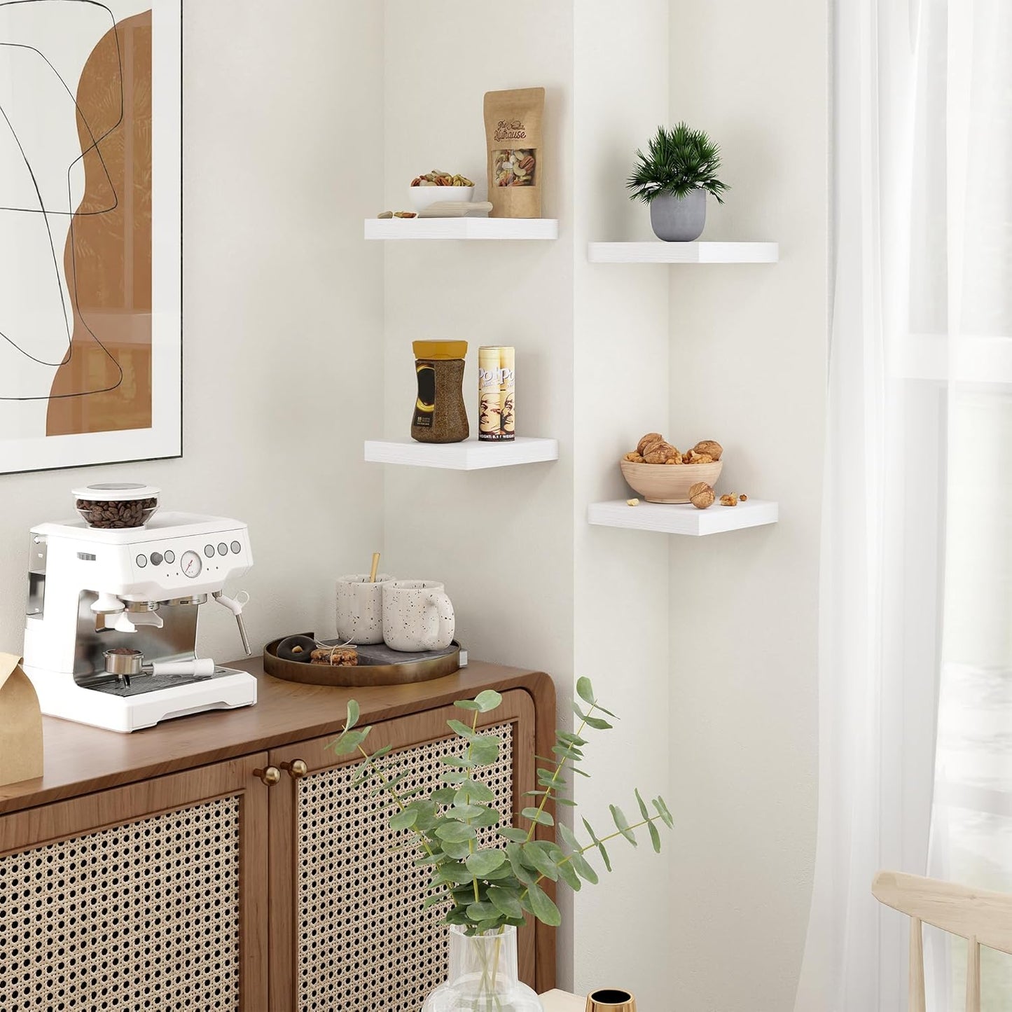 Shelfloft 3-Piece 7.5 Inch Square Floating Cornor Shelves for Small Space Storage