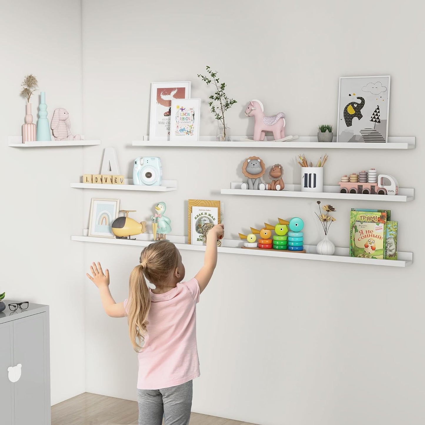 ShelfLoft 72" Wide x 4.7" Deep Picture Ledge Floating Shelves, 2 Pack