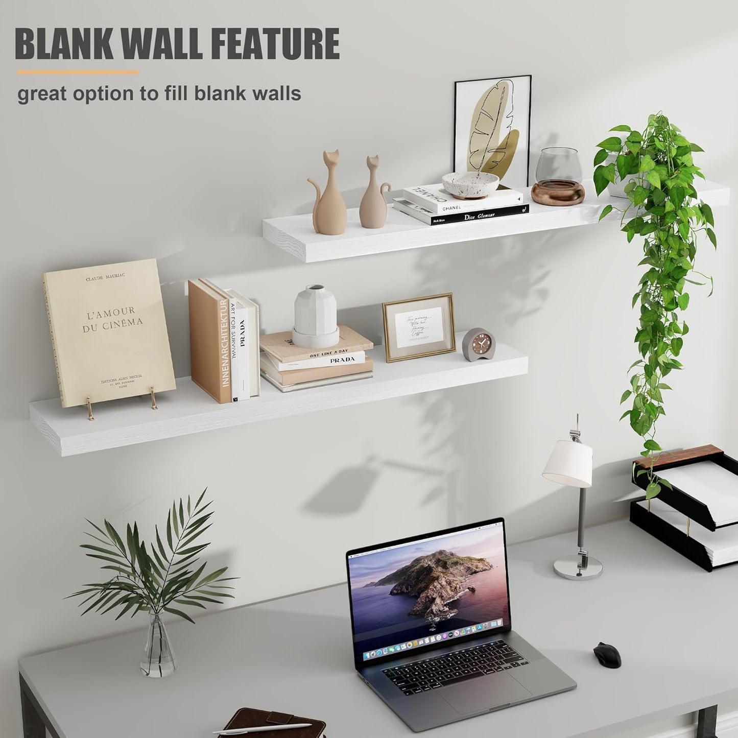 ShelfLoft 36" Wide x 8" Deep 77lbs Solid Oak Wood Floating Shelves Wall Mounted Display Shelf,White Finish-2 Pack