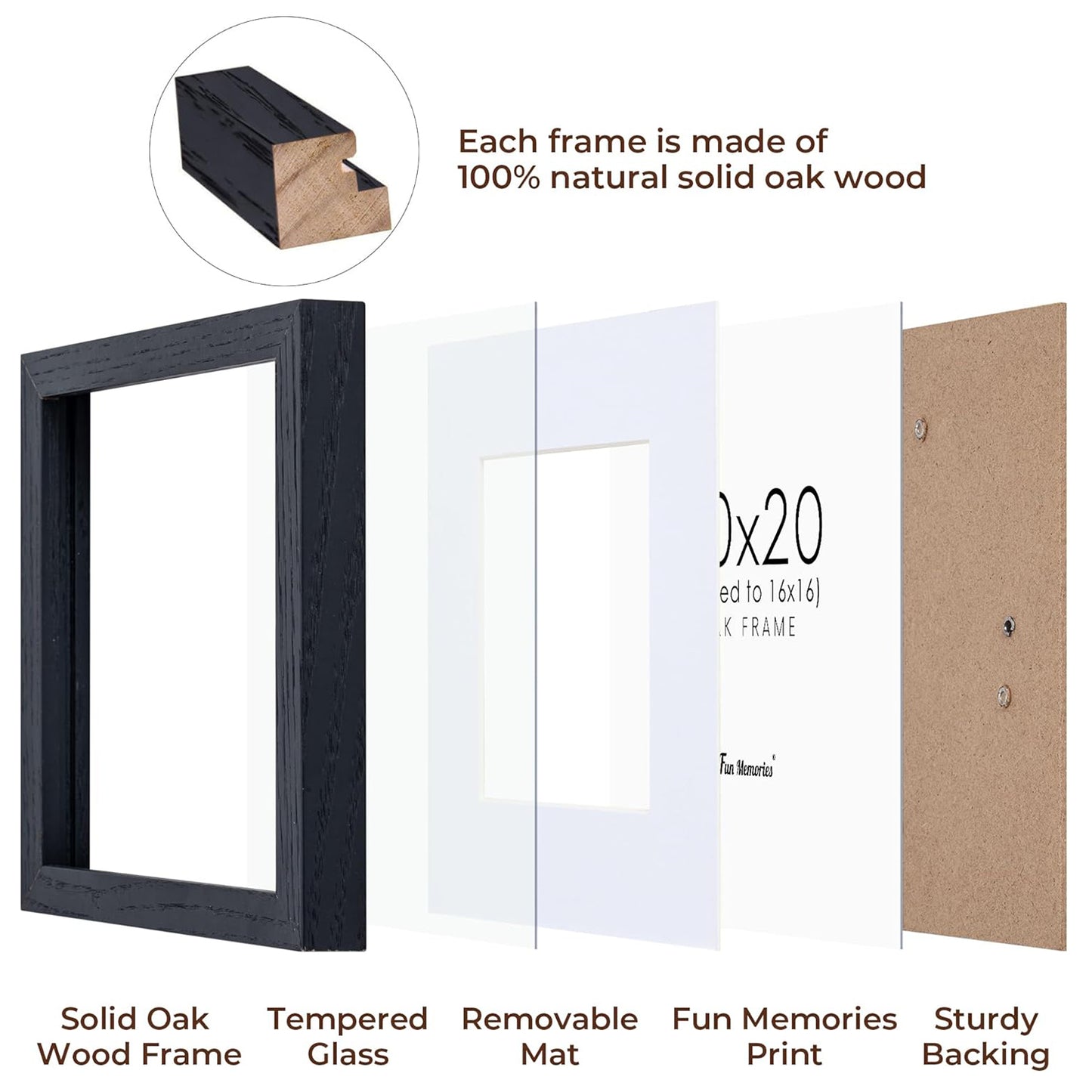 ShelfLoft 20"x20" Oak Wood Picture Frame