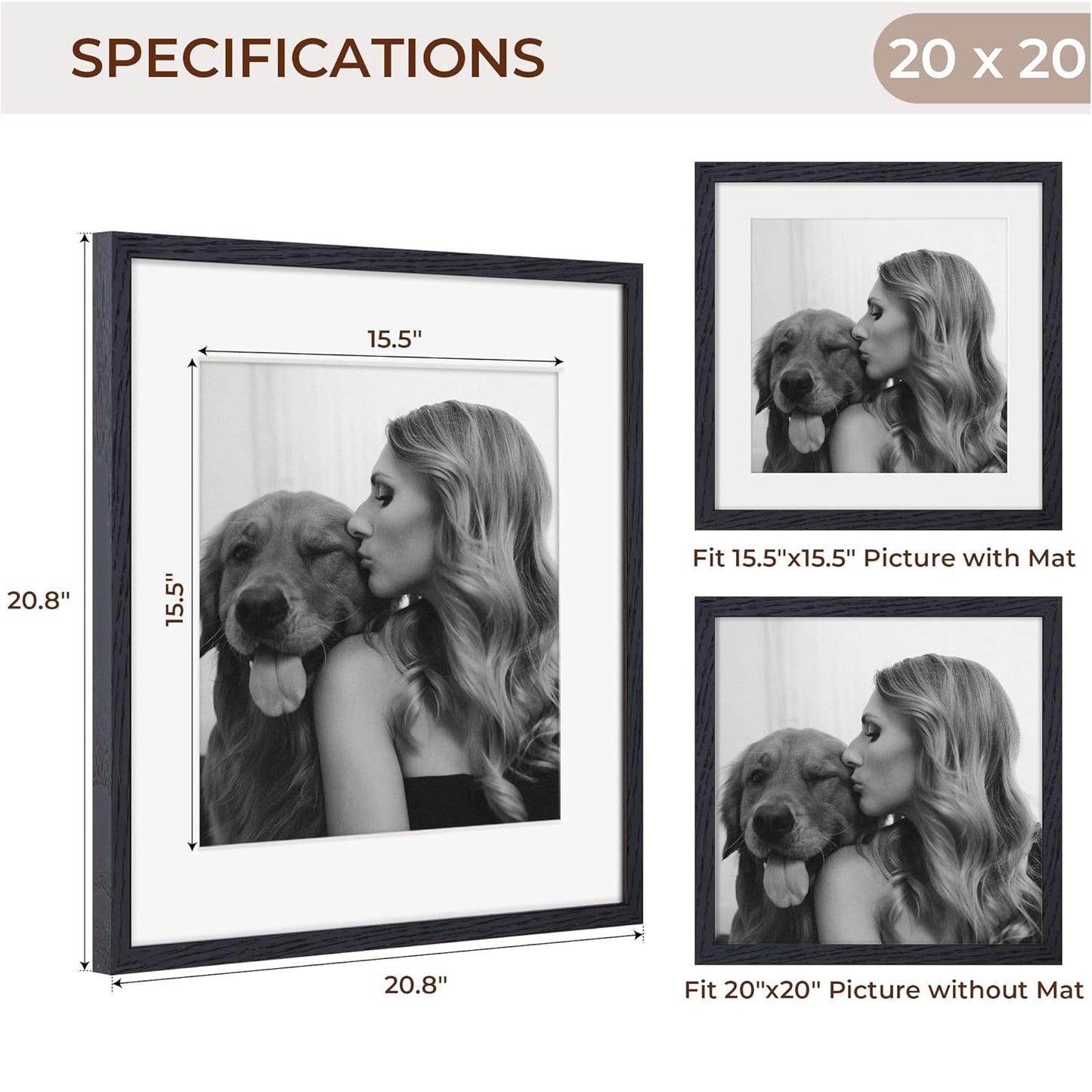 ShelfLoft 20"x20" Oak Wood Picture Frame