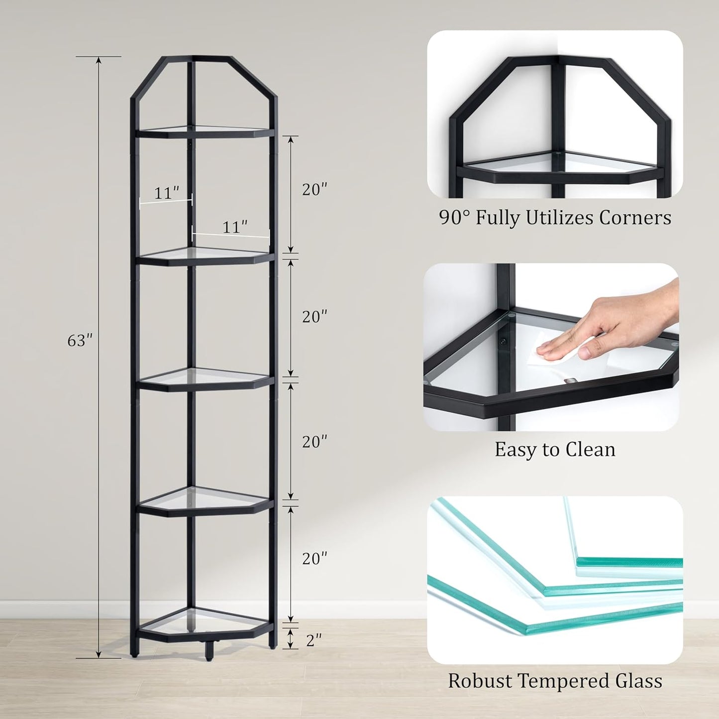 ShelfLoft 3-5 Tier 40”-70” Corner Storage Bookshelf Plant Stand