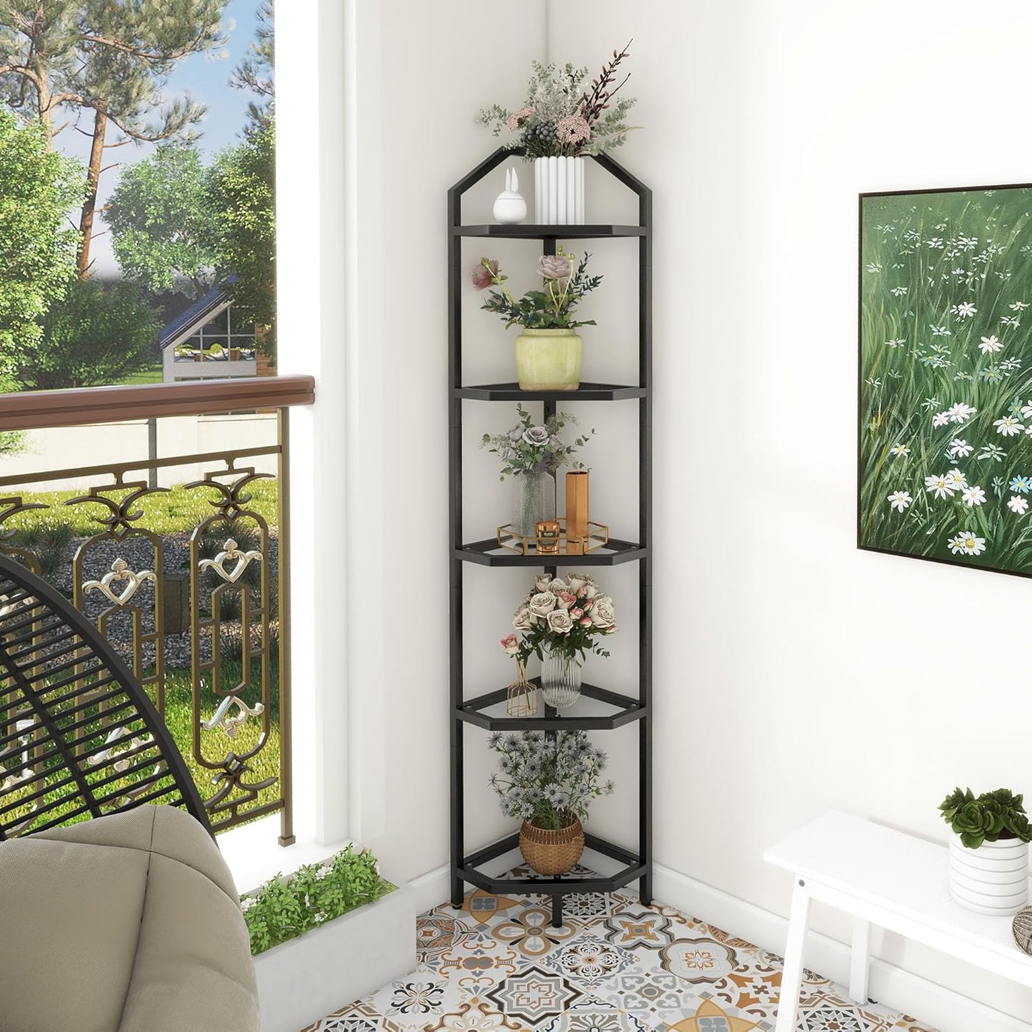 ShelfLoft 3-5 Tier 40”-70” Corner Storage Bookshelf Plant Stand