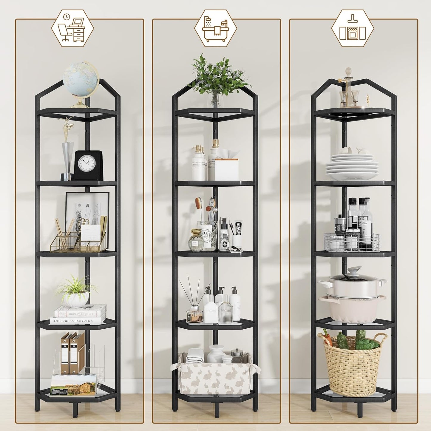 ShelfLoft 3-5 Tier 40”-70” Corner Storage Bookshelf Plant Stand