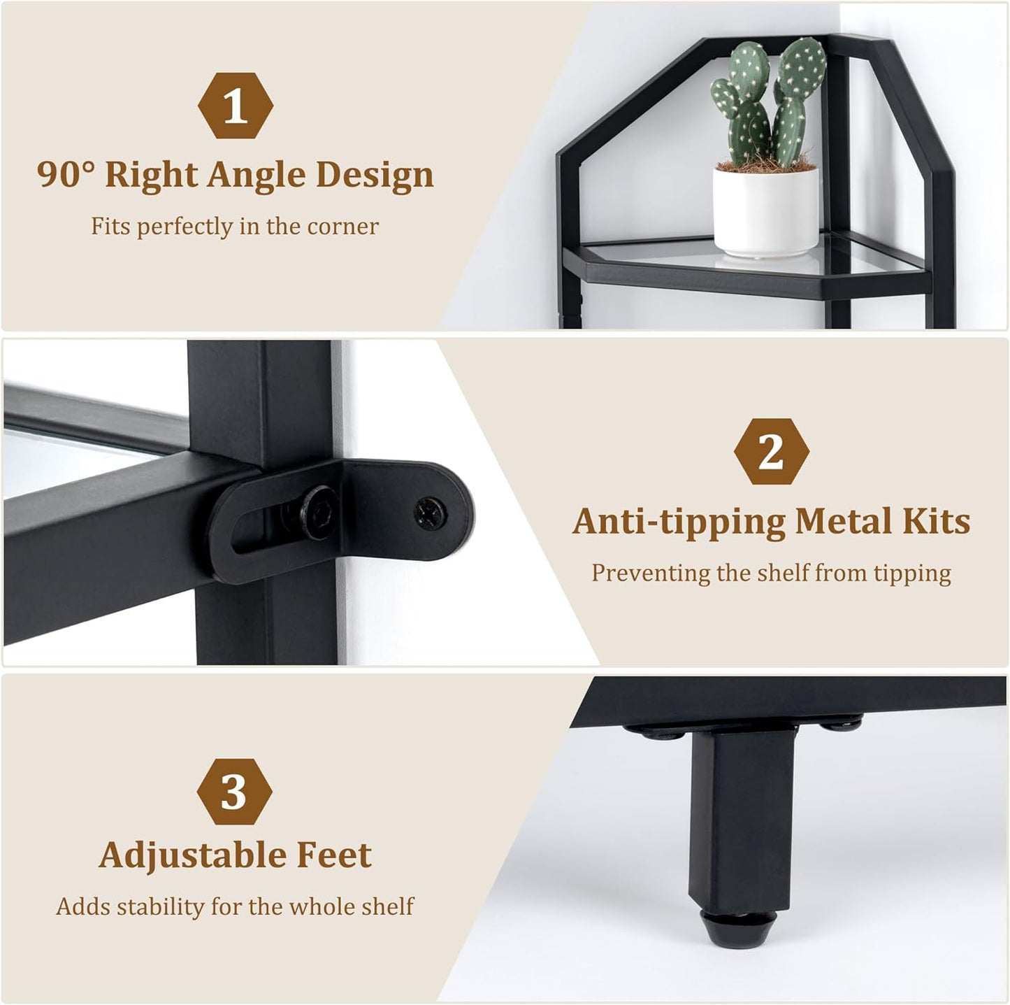 ShelfLoft 3-5 Tier 40”-70” Corner Storage Bookshelf Plant Stand