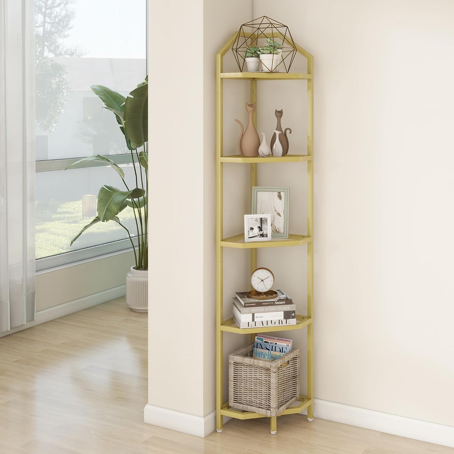 ShelfLoft 3-5 Tier 40”-70” Corner Storage Bookshelf Plant Stand