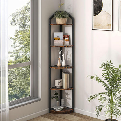 ShelfLoft 3-5 Tier 40”-70” Corner Storage Bookshelf Plant Stand