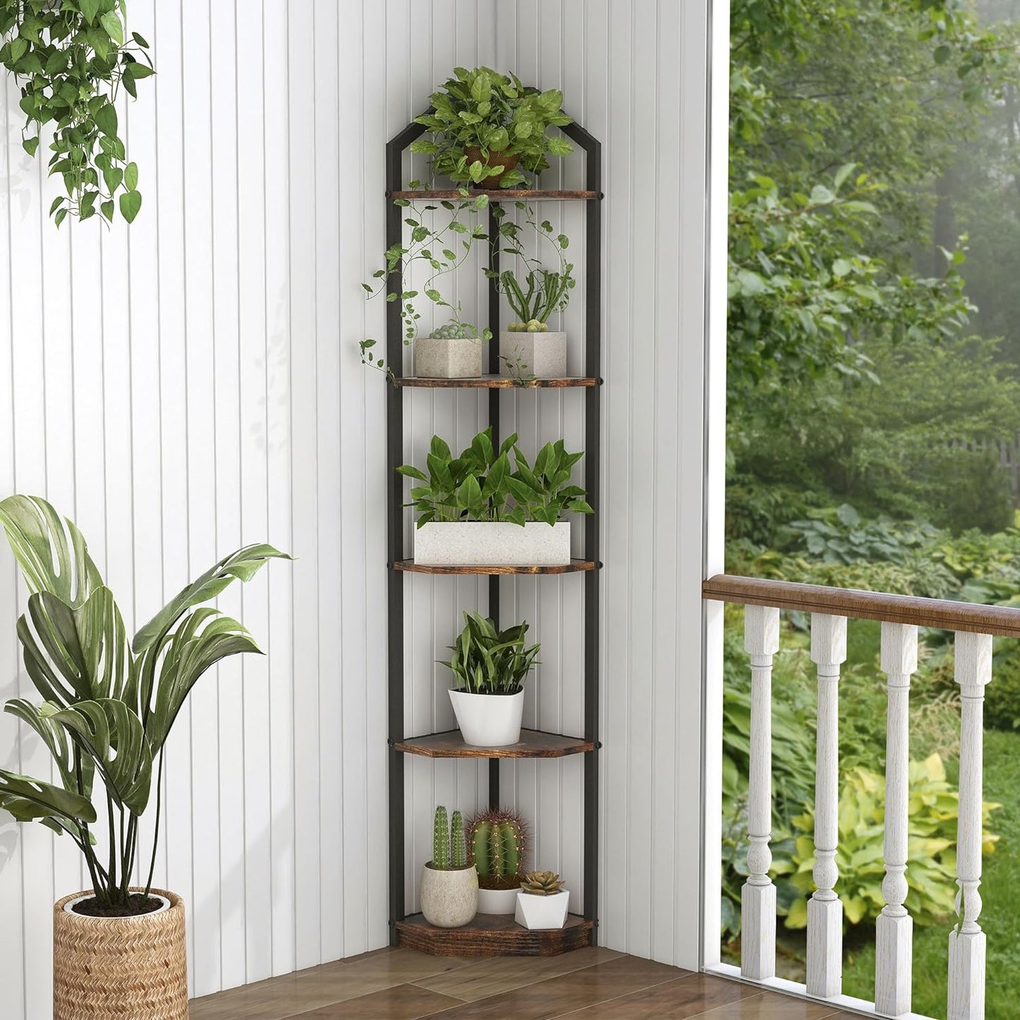 ShelfLoft 3-5 Tier 40”-70” Corner Storage Bookshelf Plant Stand