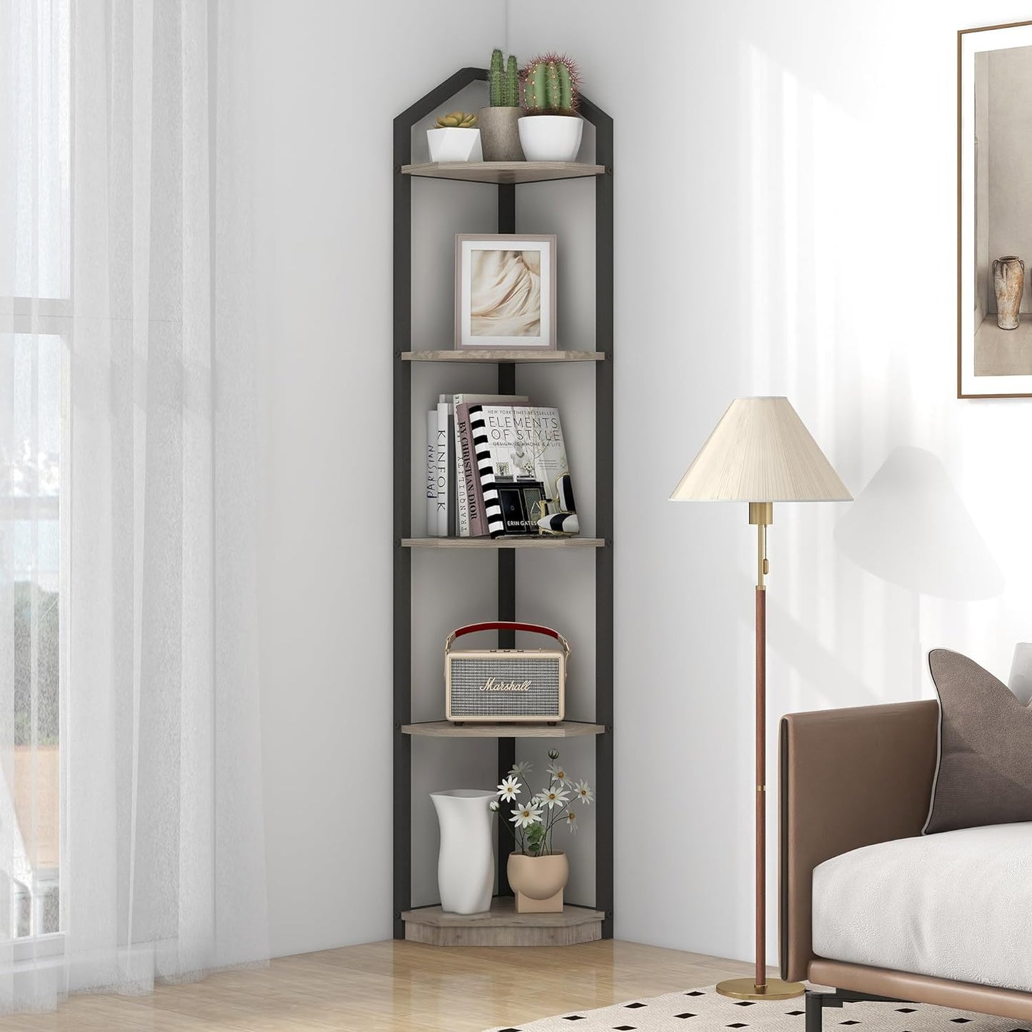 ShelfLoft 3-5 Tier 40”-70” Corner Storage Bookshelf Plant Stand