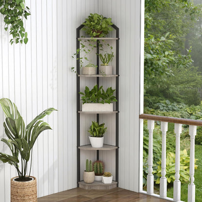 ShelfLoft 3-5 Tier 40”-70” Corner Storage Bookshelf Plant Stand