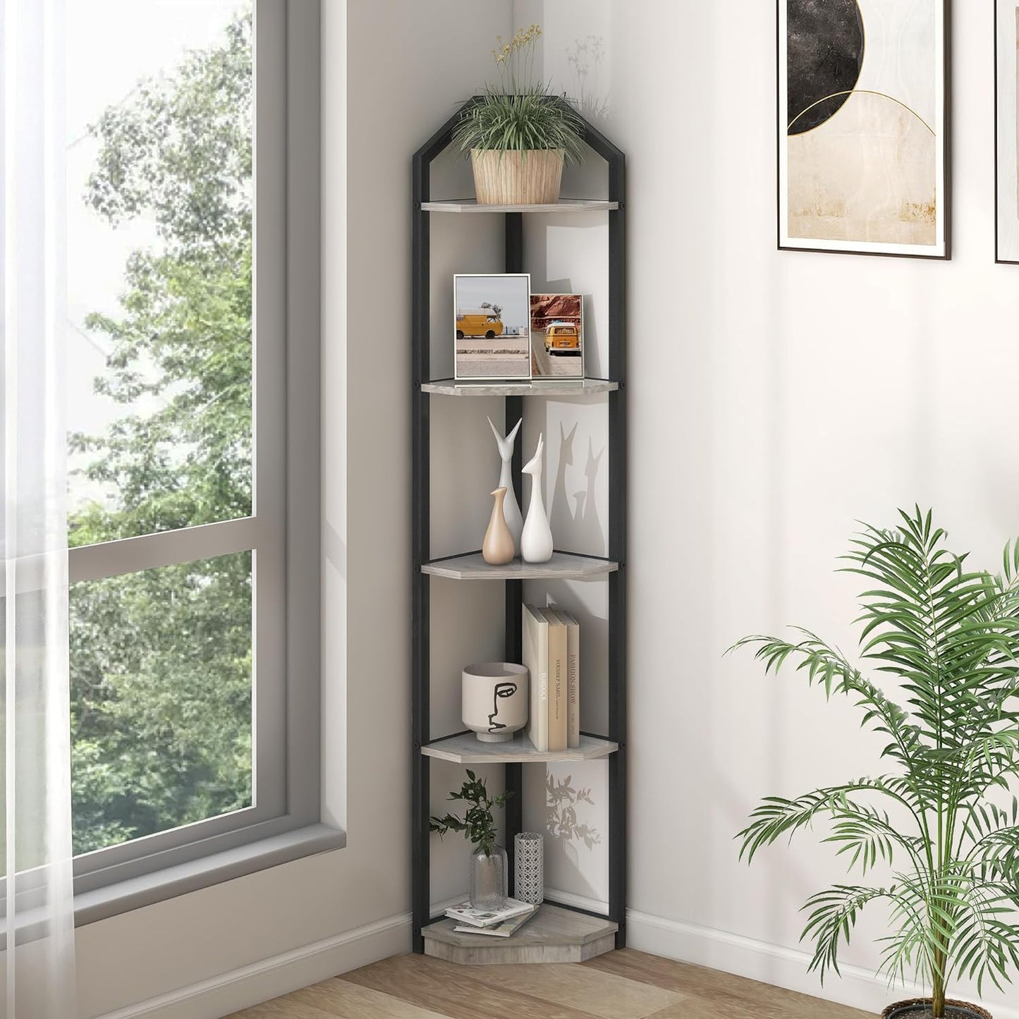 ShelfLoft 3-5 Tier 40”-70” Corner Storage Bookshelf Plant Stand