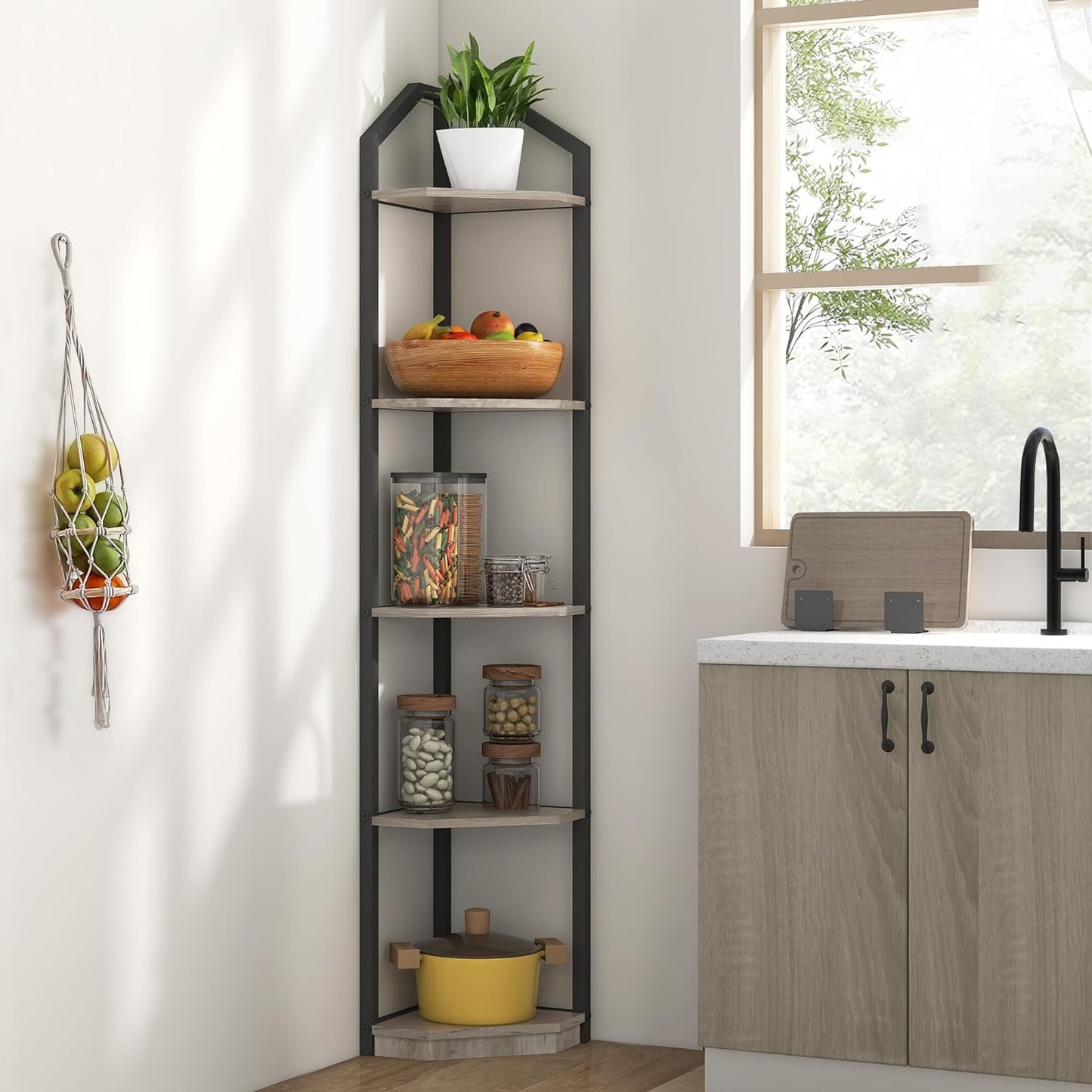 ShelfLoft 3-5 Tier 40”-70” Corner Storage Bookshelf Plant Stand