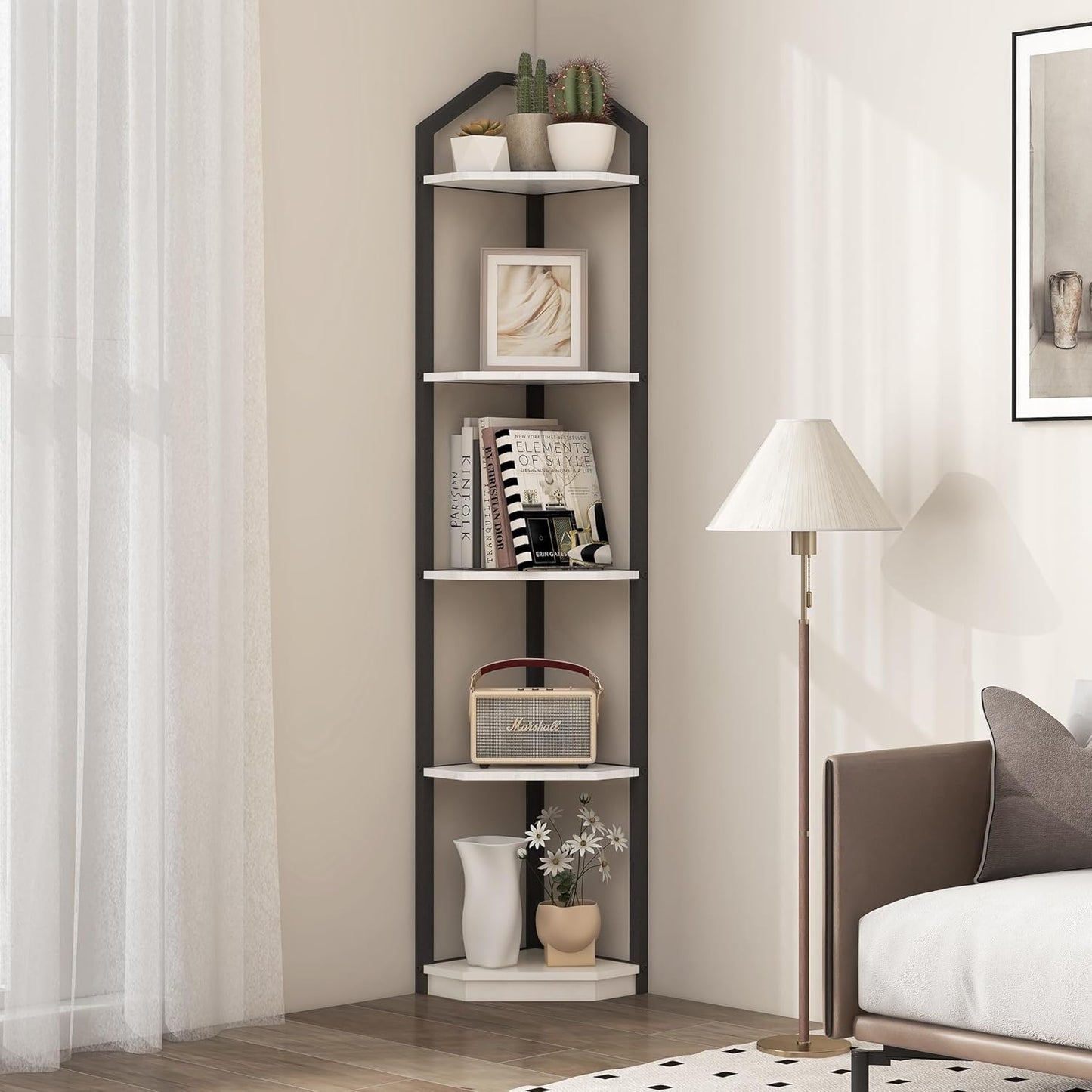 ShelfLoft 3-5 Tier 40”-70” Corner Storage Bookshelf Plant Stand