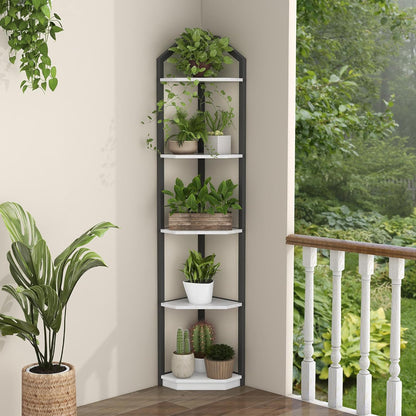 ShelfLoft 3-5 Tier 40”-70” Corner Storage Bookshelf Plant Stand