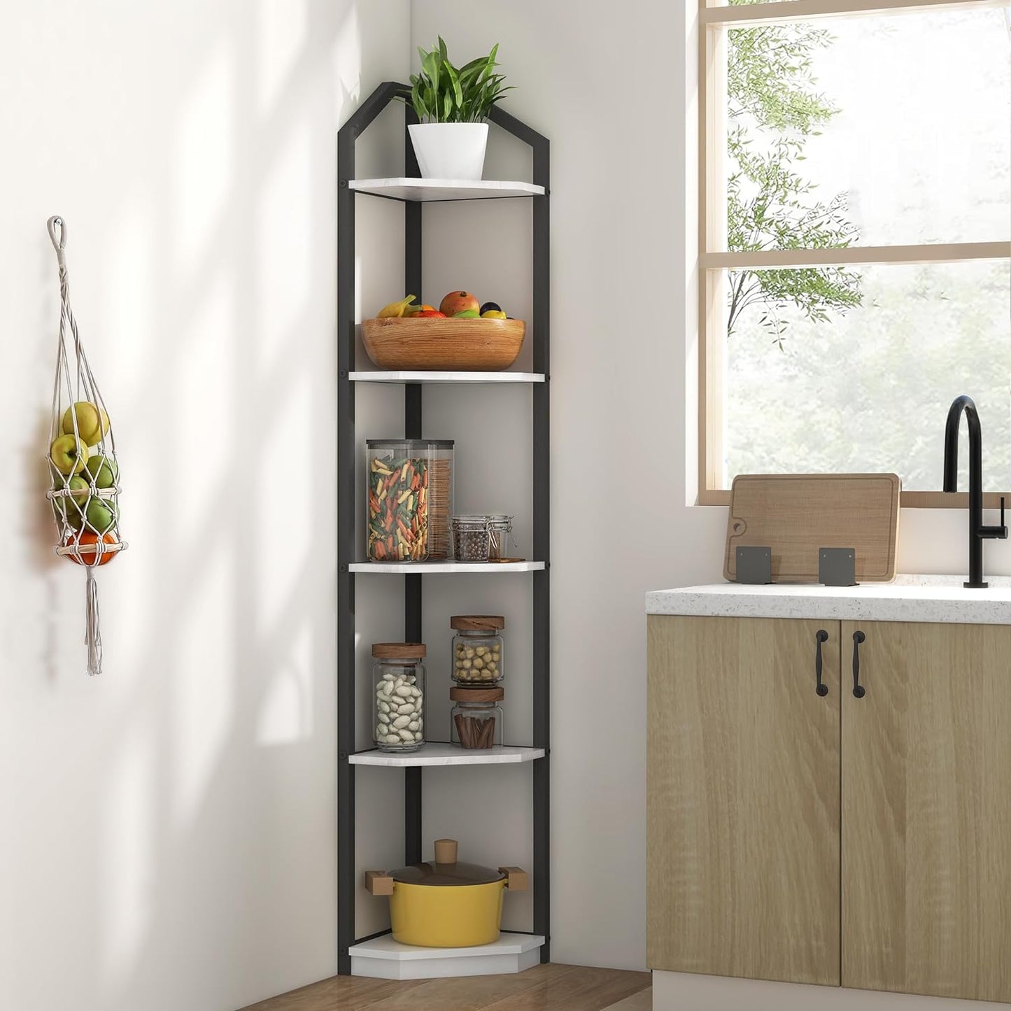 ShelfLoft 3-5 Tier 40”-70” Corner Storage Bookshelf Plant Stand