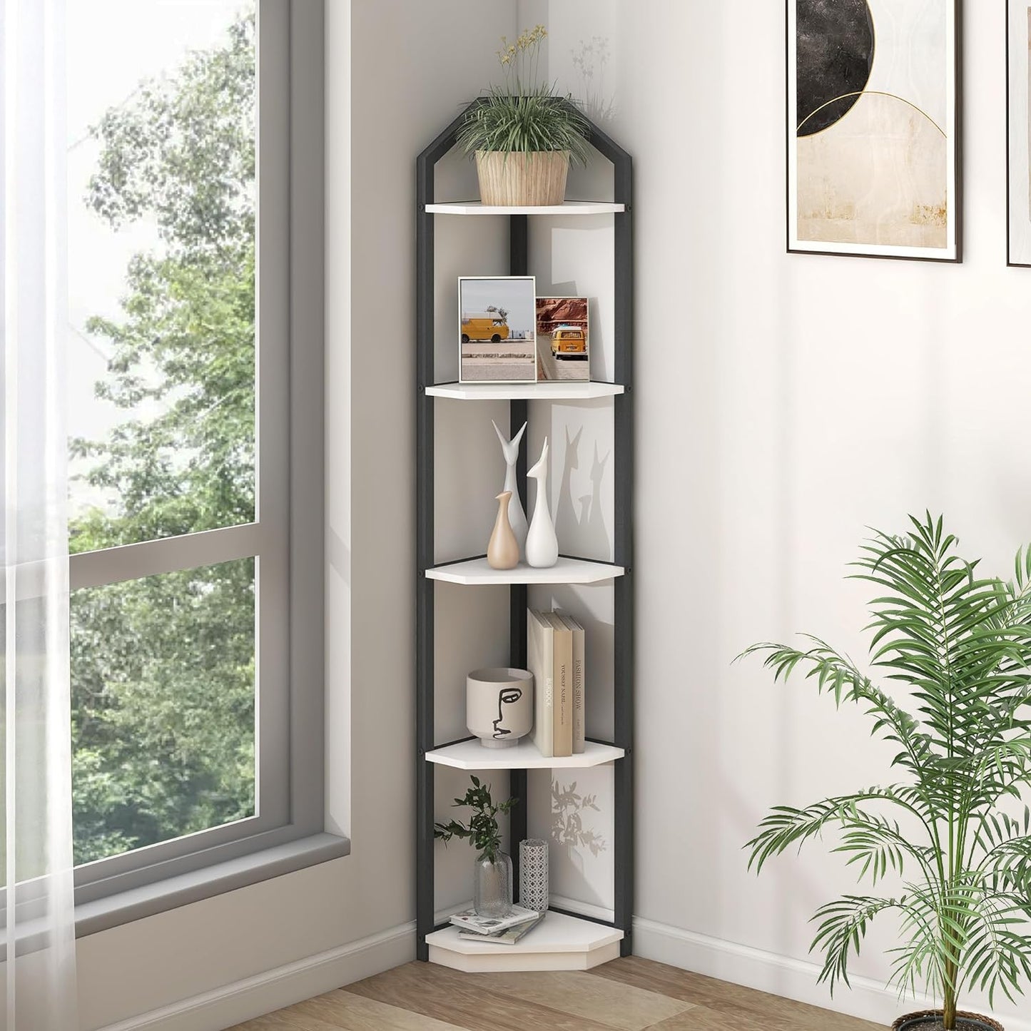 ShelfLoft 3-5 Tier 40”-70” Corner Storage Bookshelf Plant Stand