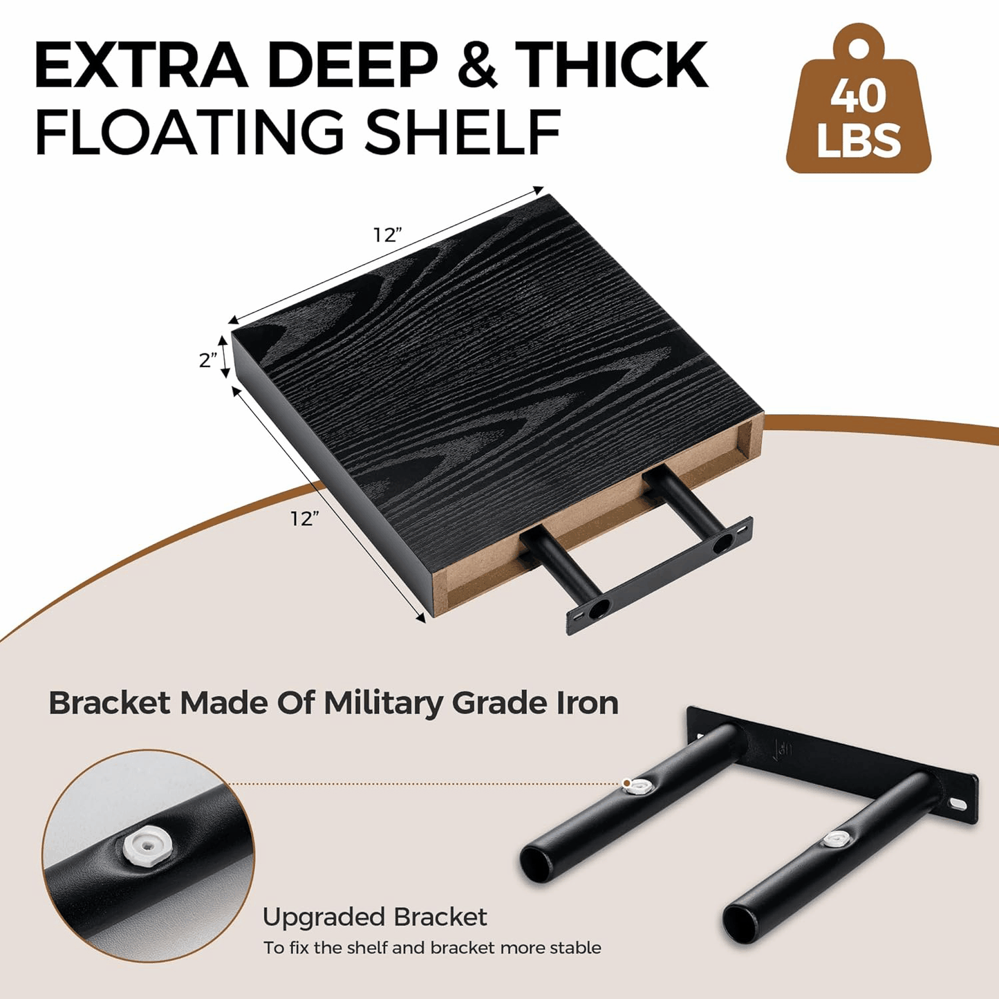 ShelfLoft 12 Inch Deep Rustic Wood Floating Shelves for Wall Decor & Storage