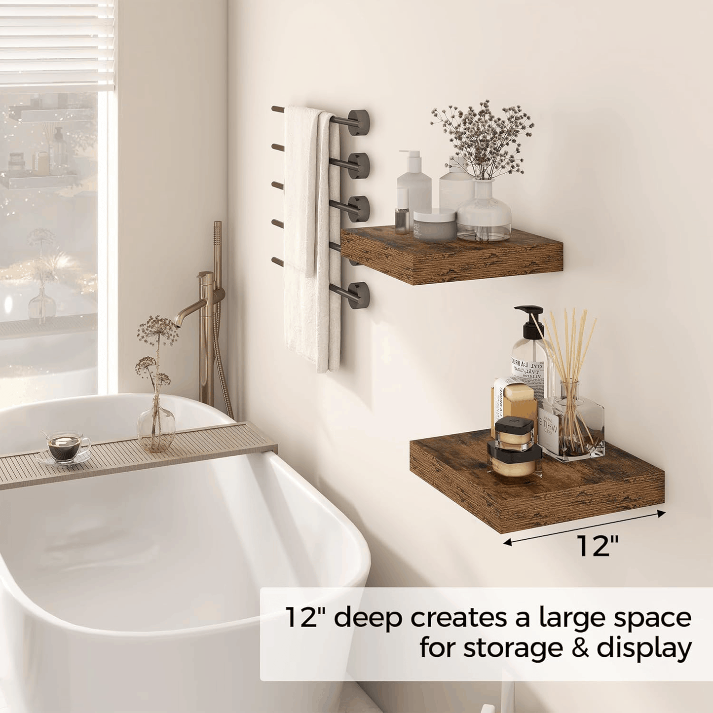 ShelfLoft 12 Inch Deep Rustic Wood Floating Shelves for Wall Decor & Storage